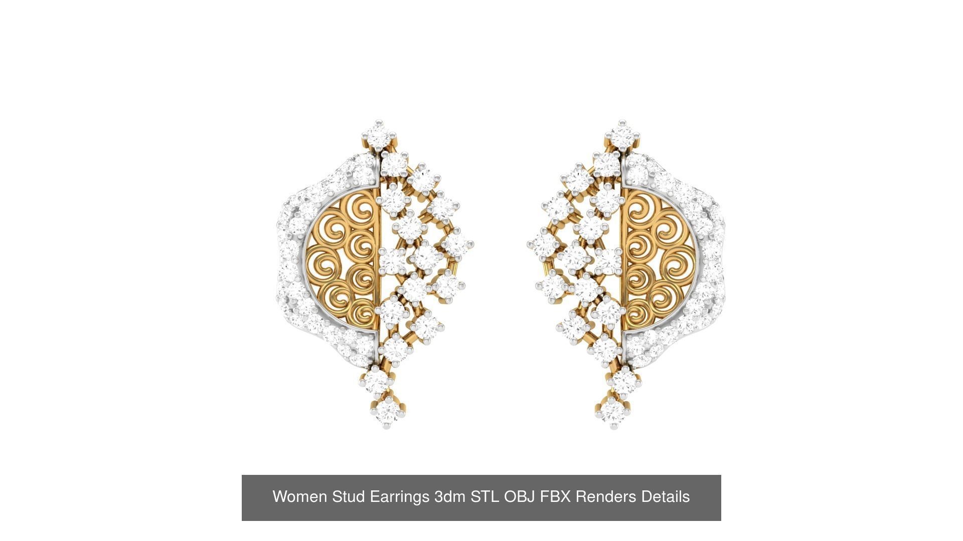 37 Women Stud Earring 3dm STL OBJ FBX Renders Details Collection _17