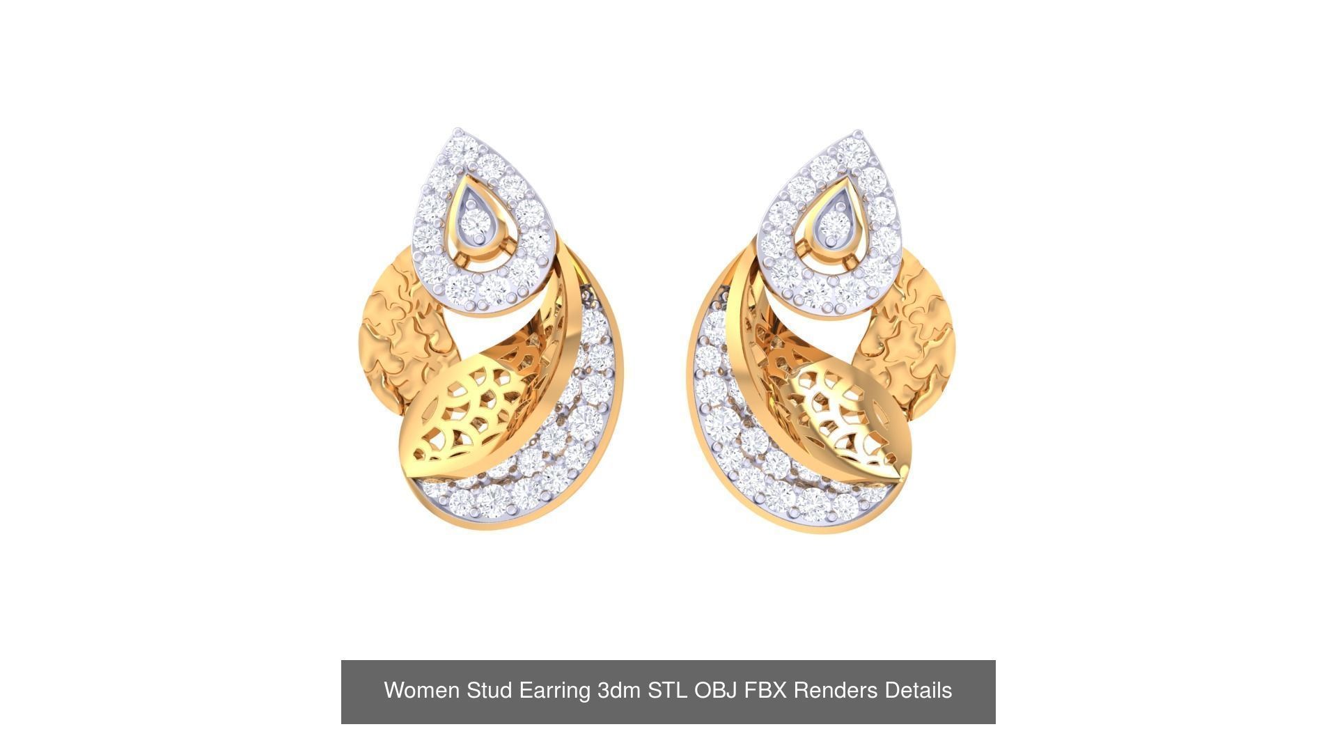 37 Women Stud Earring 3dm STL OBJ FBX Renders Details Collection _34
