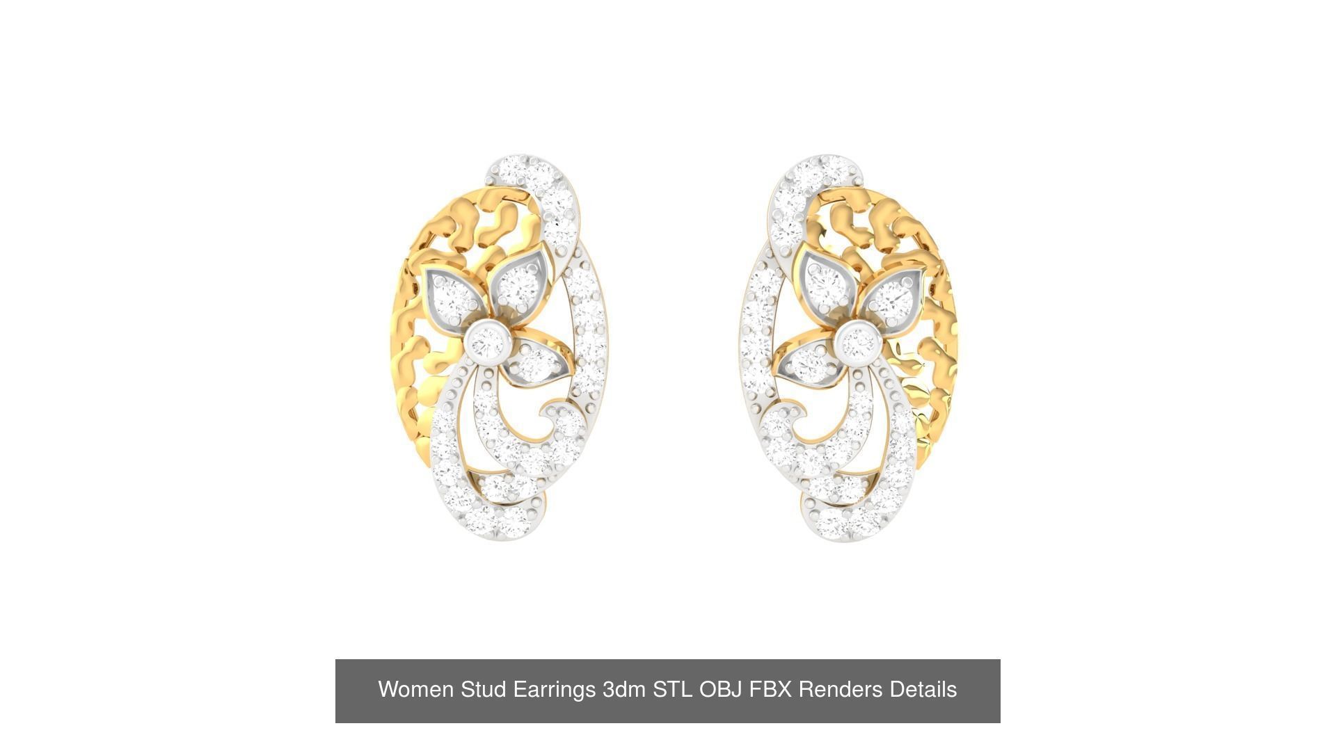 37 Women Stud Earring 3dm STL OBJ FBX Renders Details Collection _11