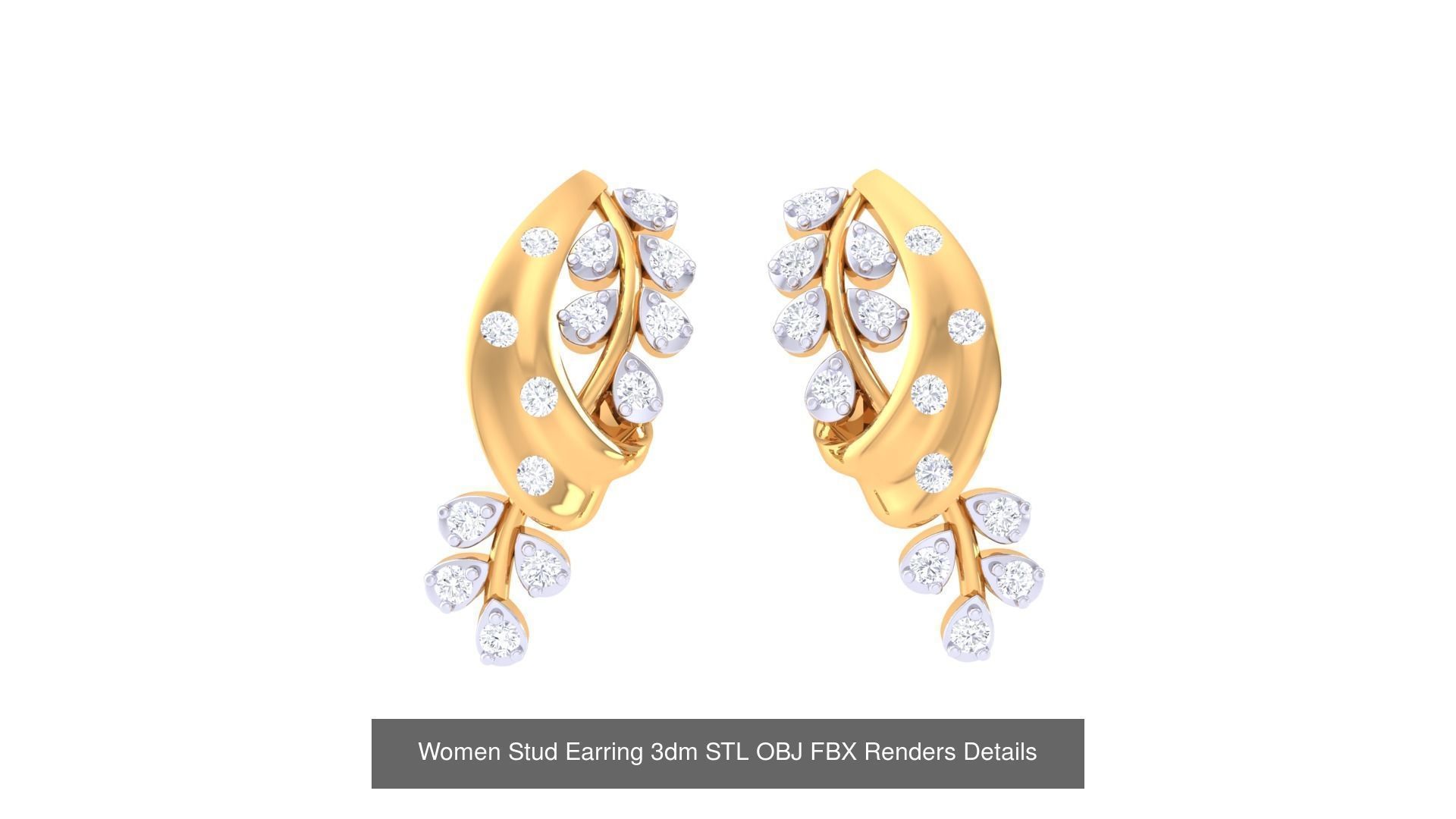 37 Women Stud Earring 3dm STL OBJ FBX Renders Details Collection _25