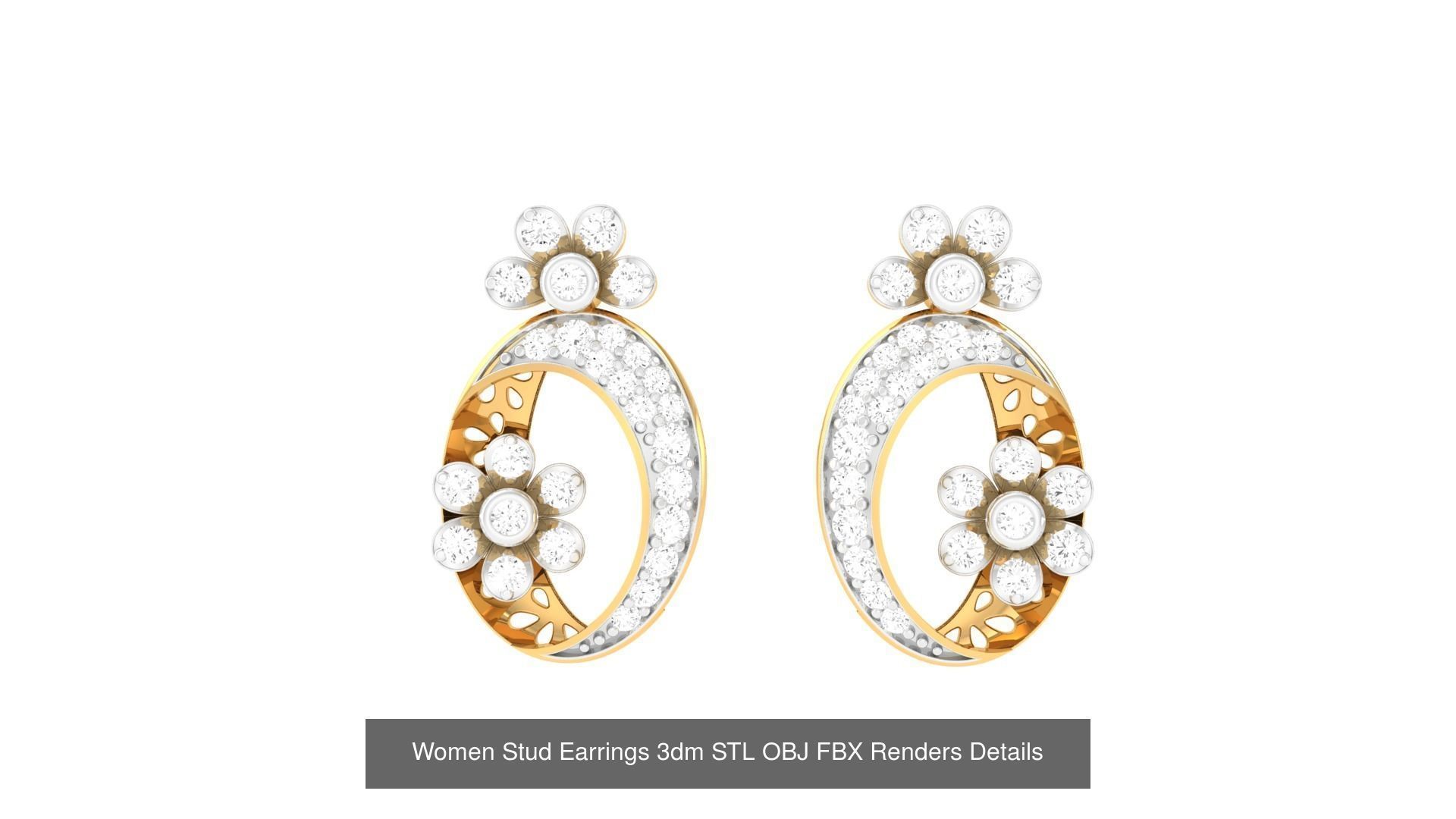 37 Women Stud Earring 3dm STL OBJ FBX Renders Details Collection _6