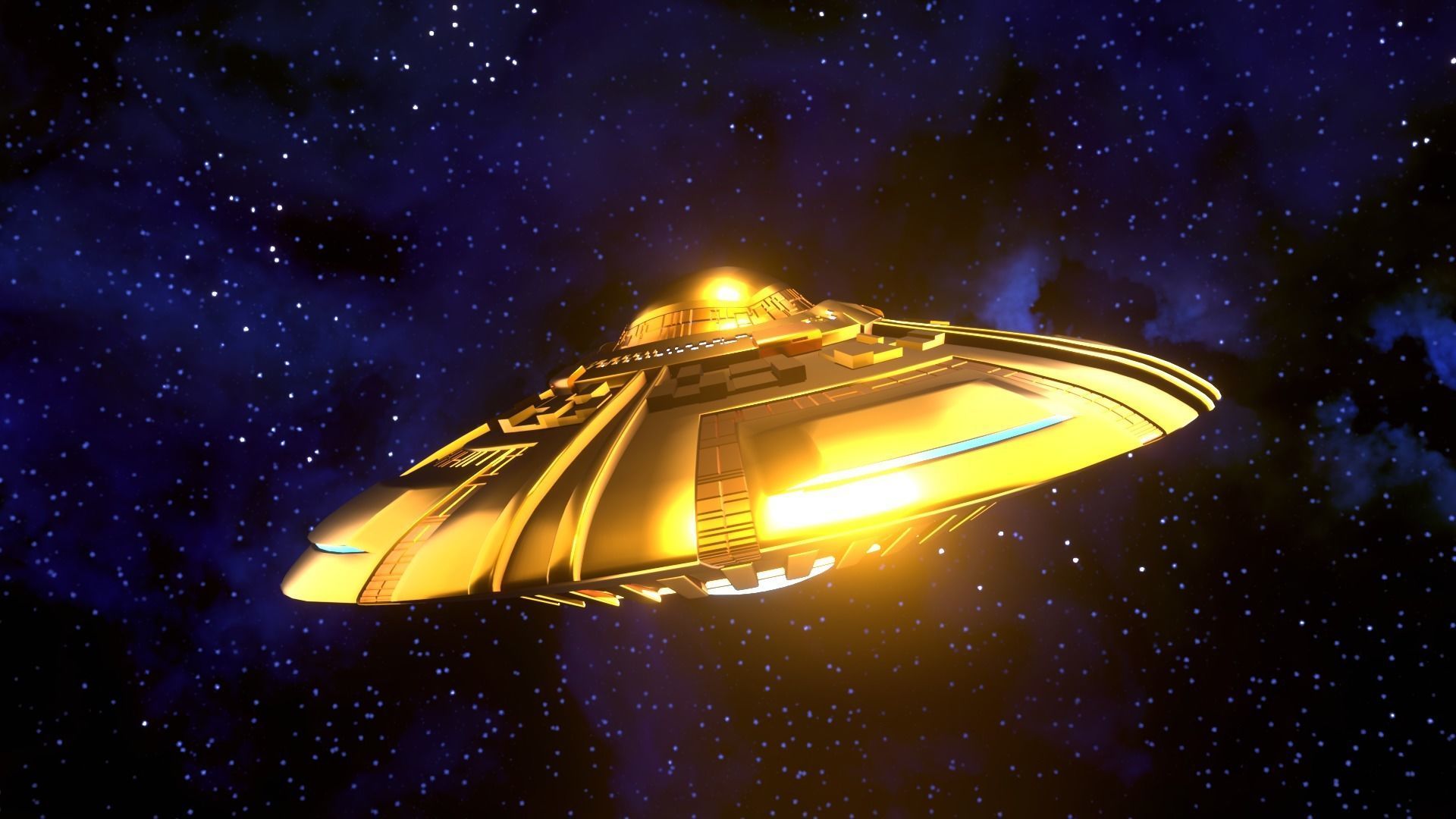 UFO 1 Golden Low Poly Game Asset Low-poly 3D model_3