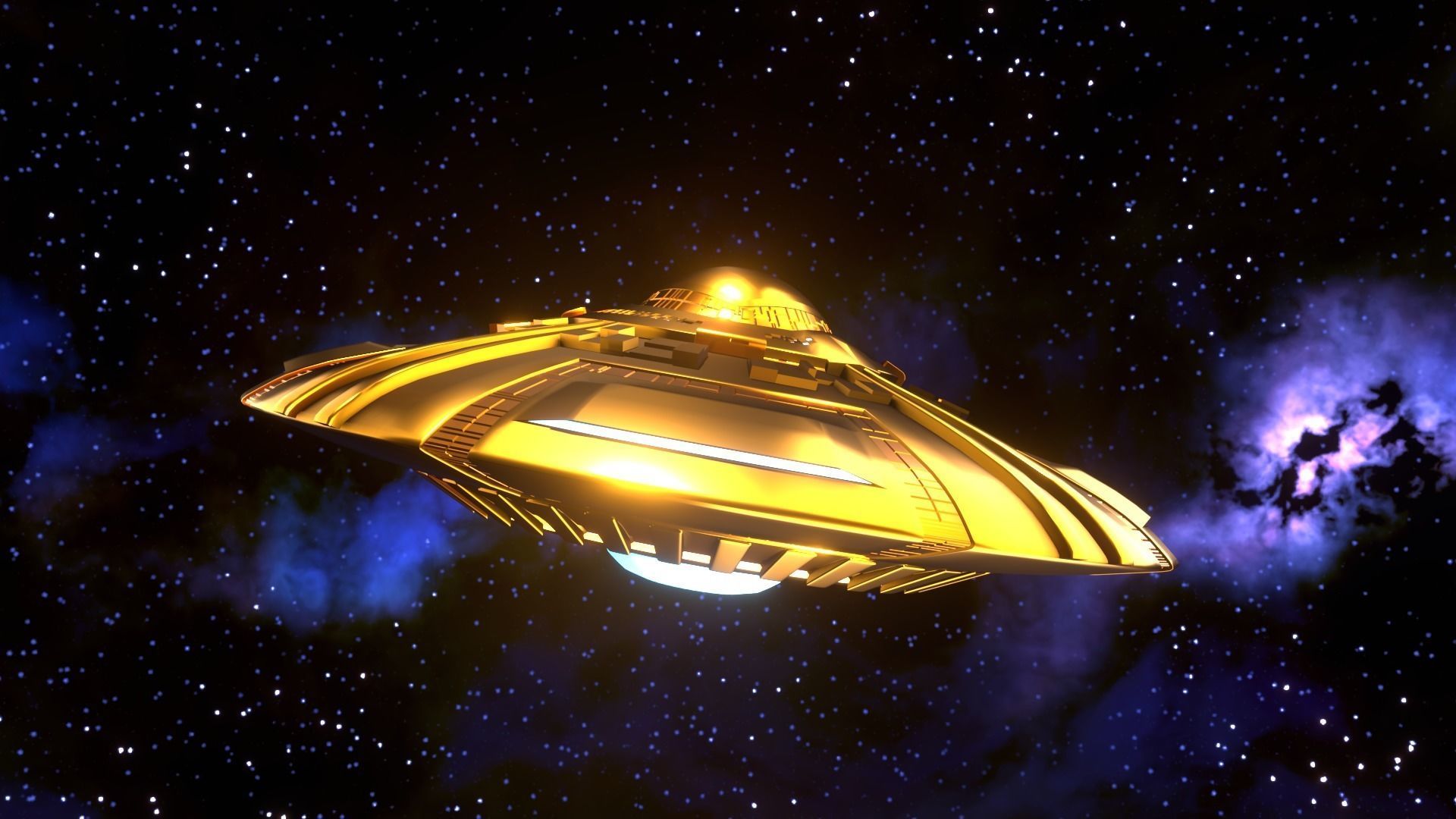 UFO 1 Golden Low Poly Game Asset Low-poly 3D model_4