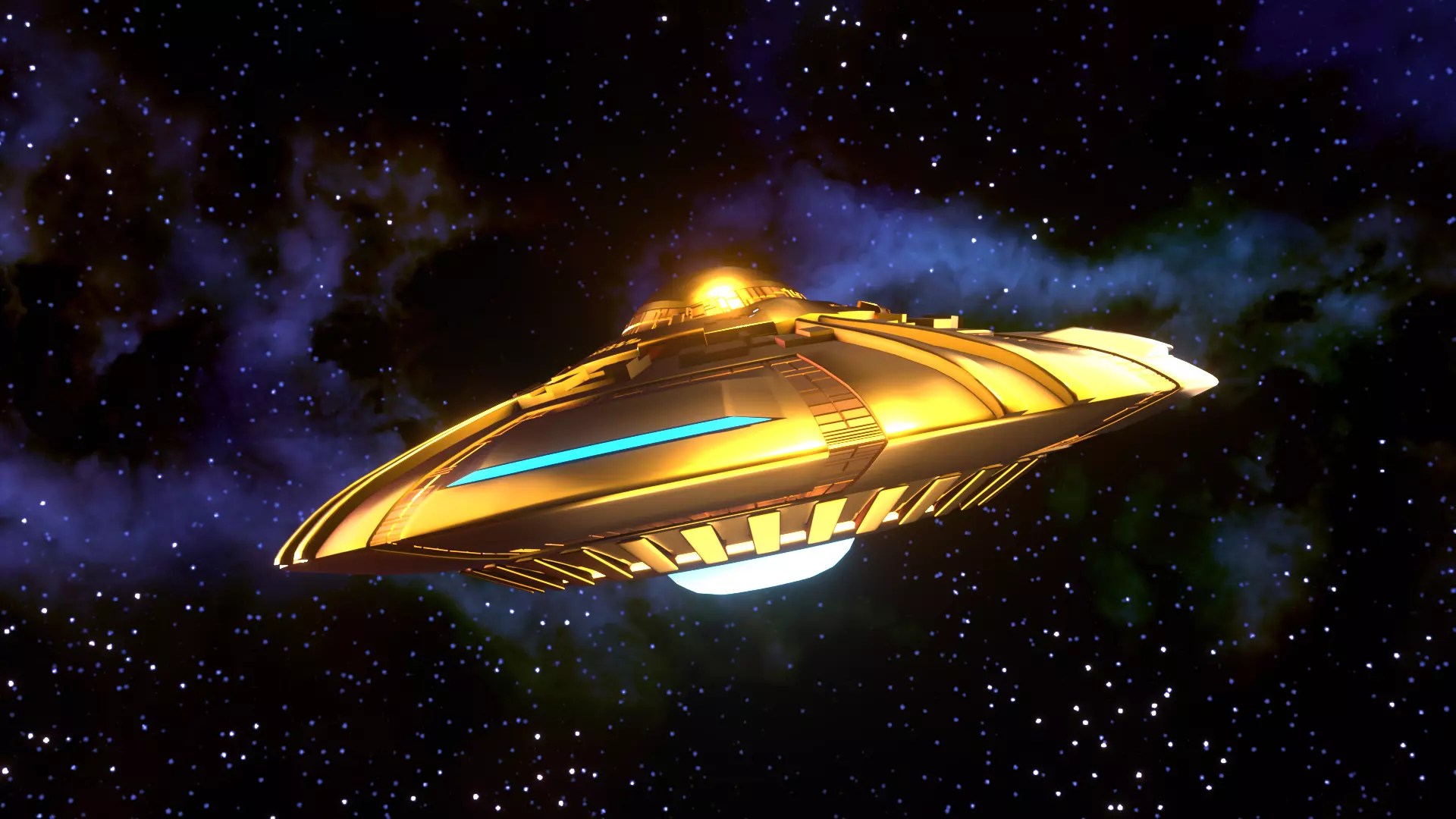 UFO 1 Golden Low Poly Game Asset Low-poly 3D model_0