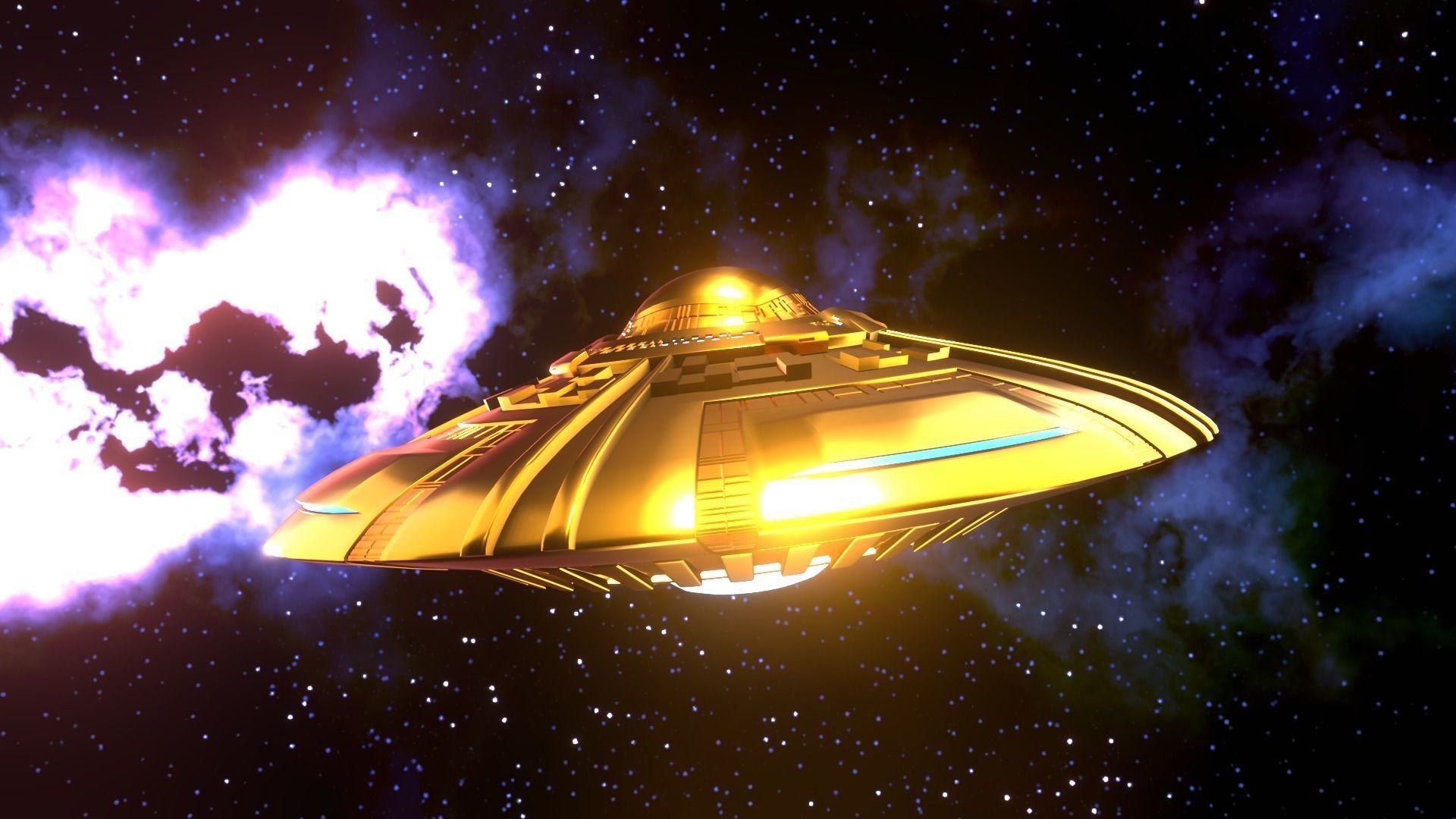 UFO 1 Golden Low Poly Game Asset Low-poly 3D model_2