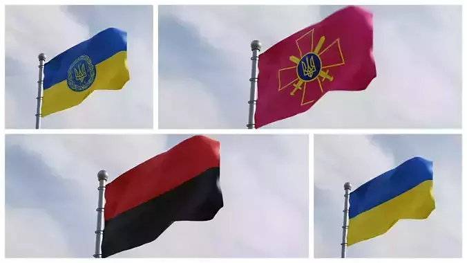 Animated Ukrainian flags 3D model