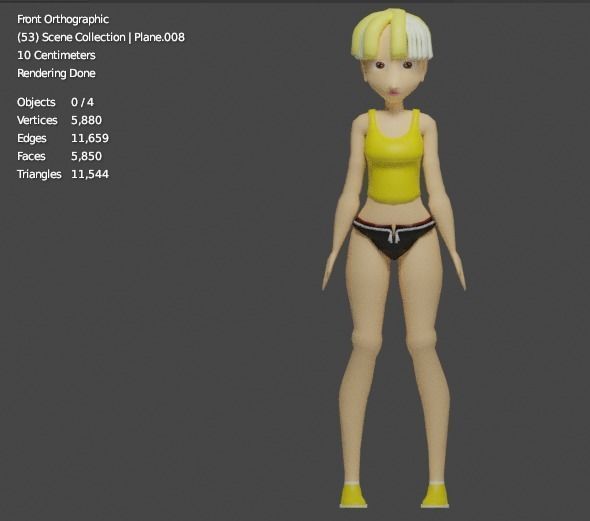 Female anime character  Low-poly 3D model_11