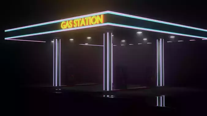 Gas station Cyberpunk Style Free low-poly 3D model