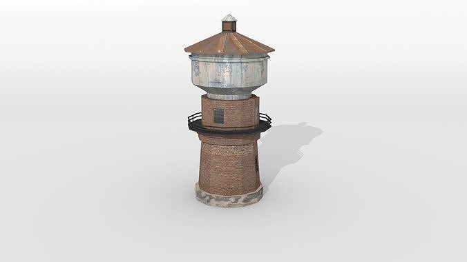 Old railway water tower Low-poly 3D model 4