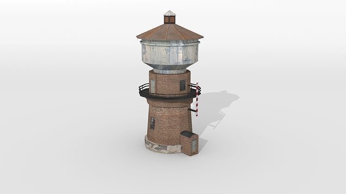 Old railway water tower Low-poly 3D model 2
