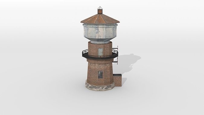 Old railway water tower Low-poly 3D model 3