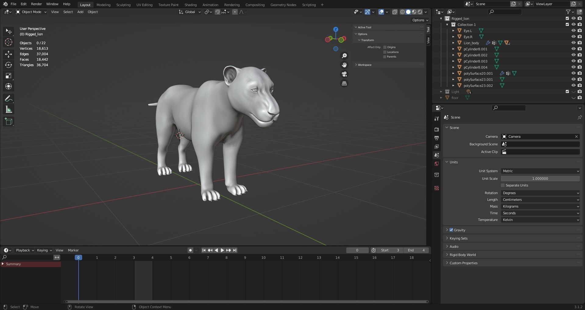 3D Fur White NO Lion Rigged Low-poly 3D model_8
