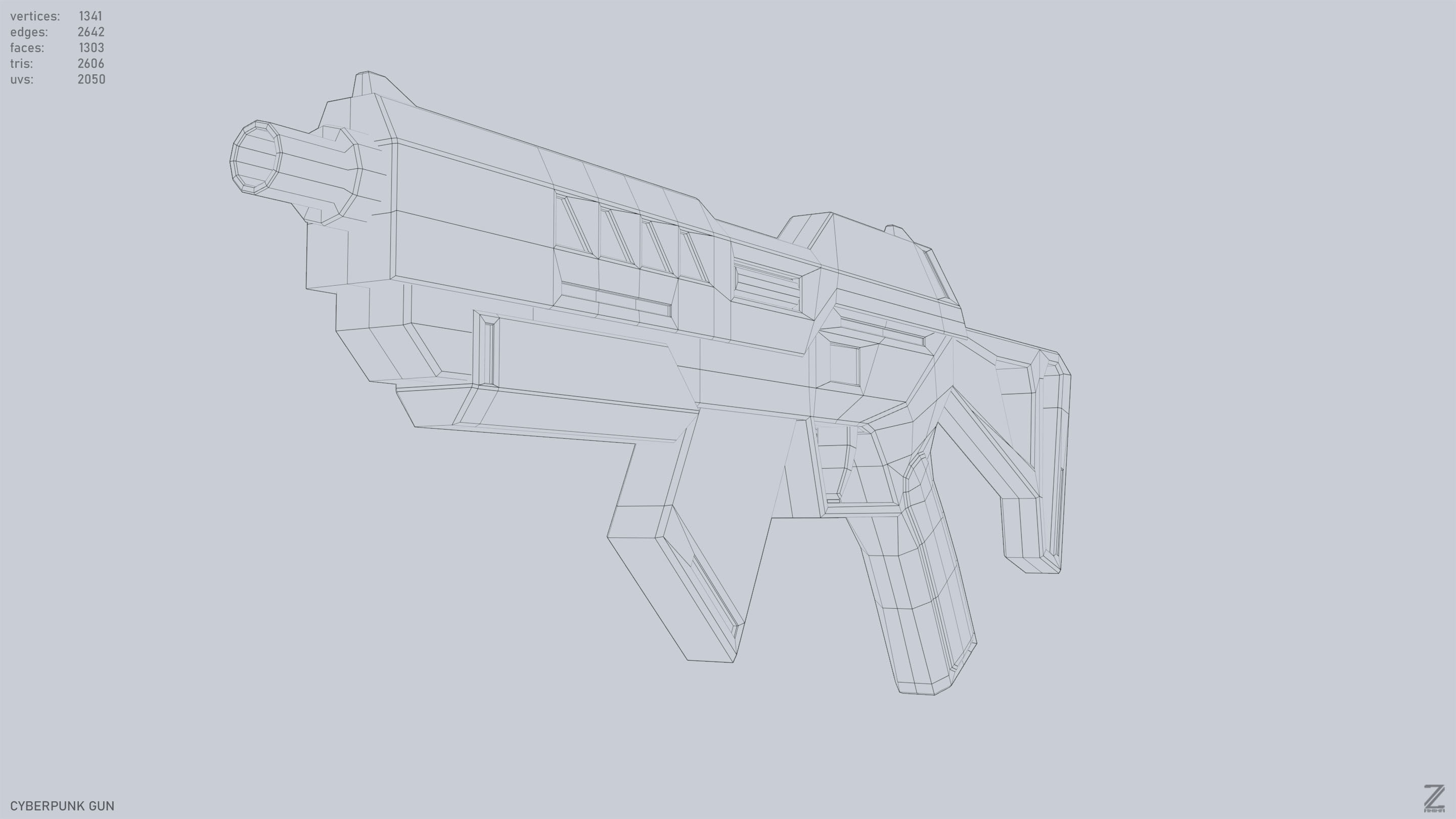 Cyberpunk gun Low-poly 3D model_14