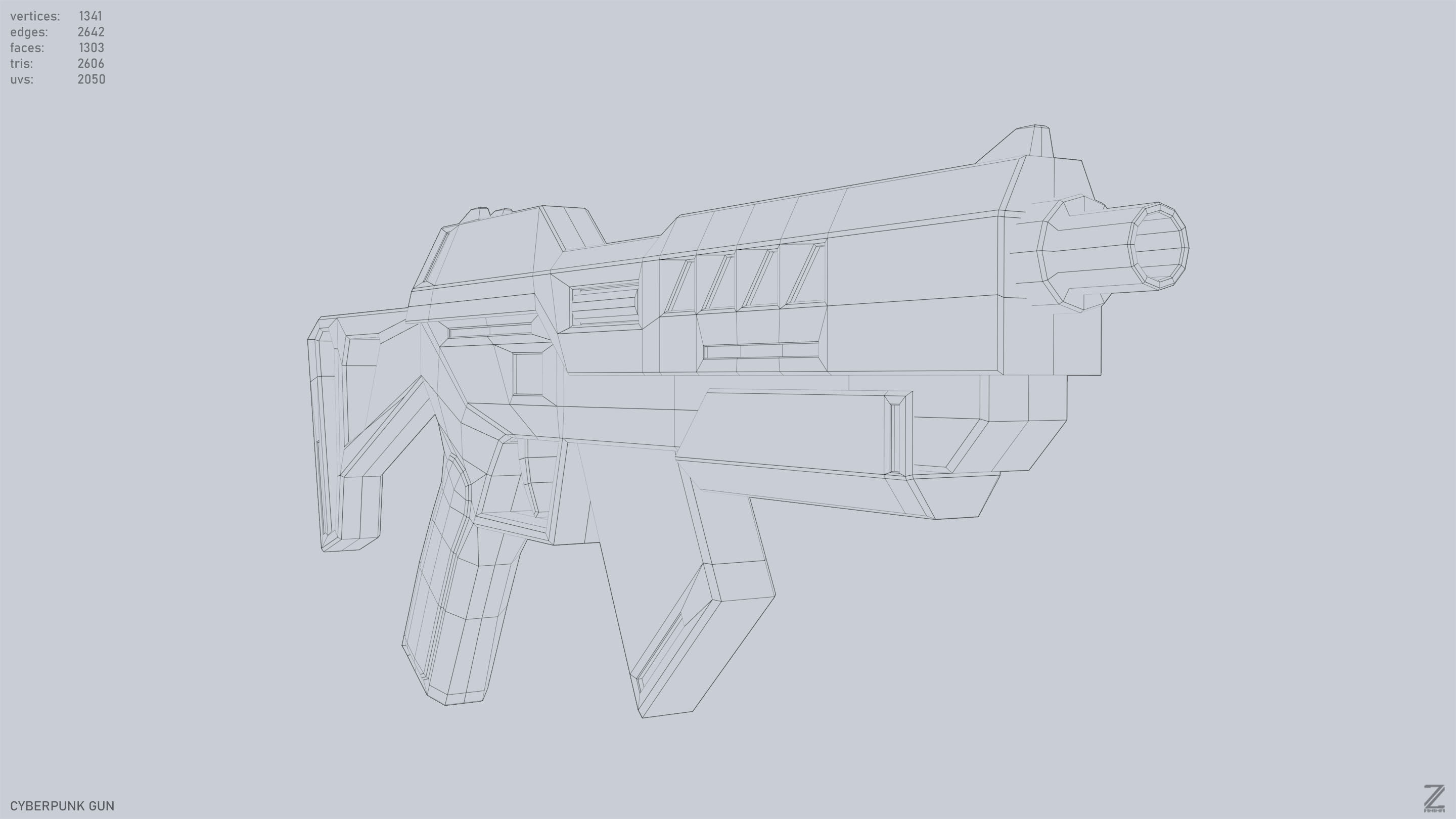 Cyberpunk gun Low-poly 3D model_15