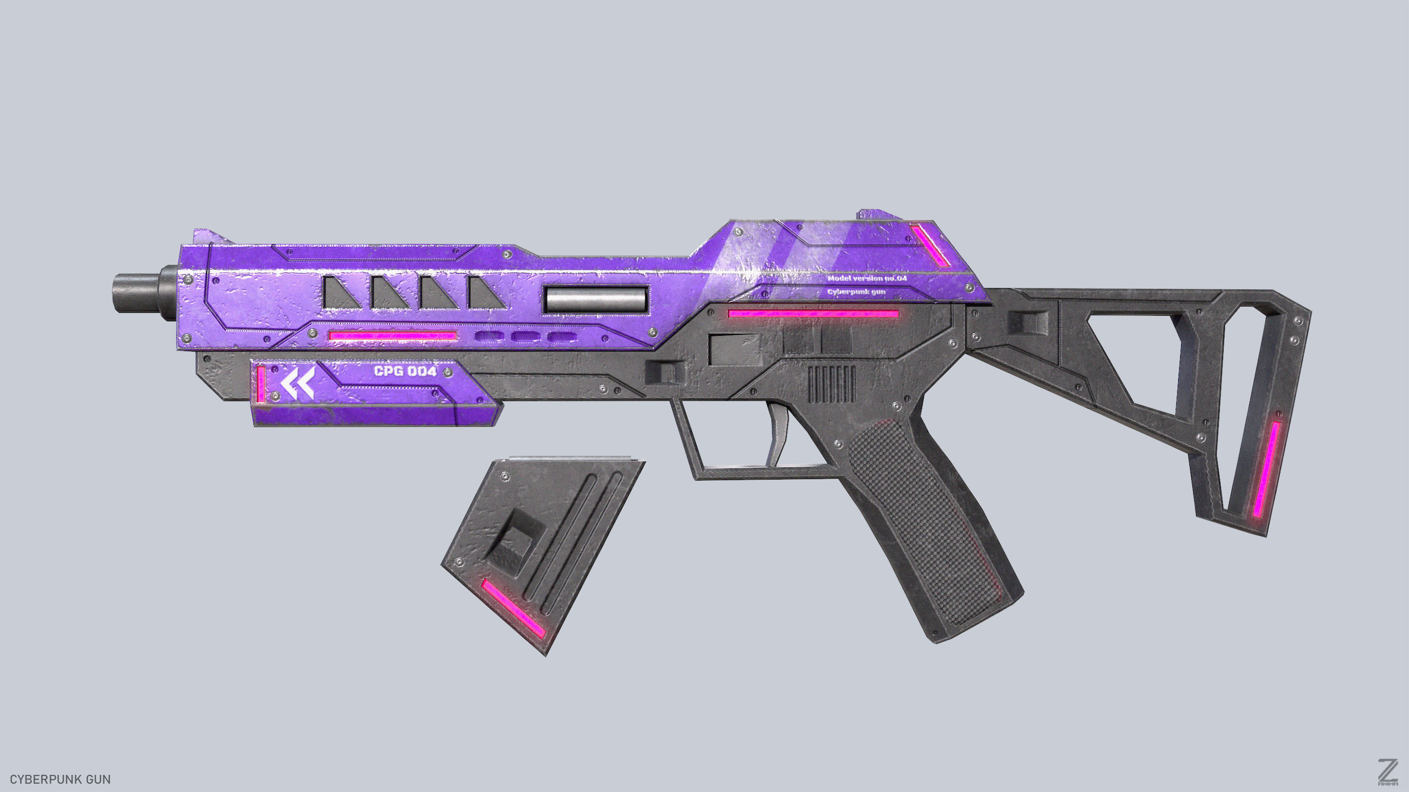 Cyberpunk gun Low-poly 3D model_2