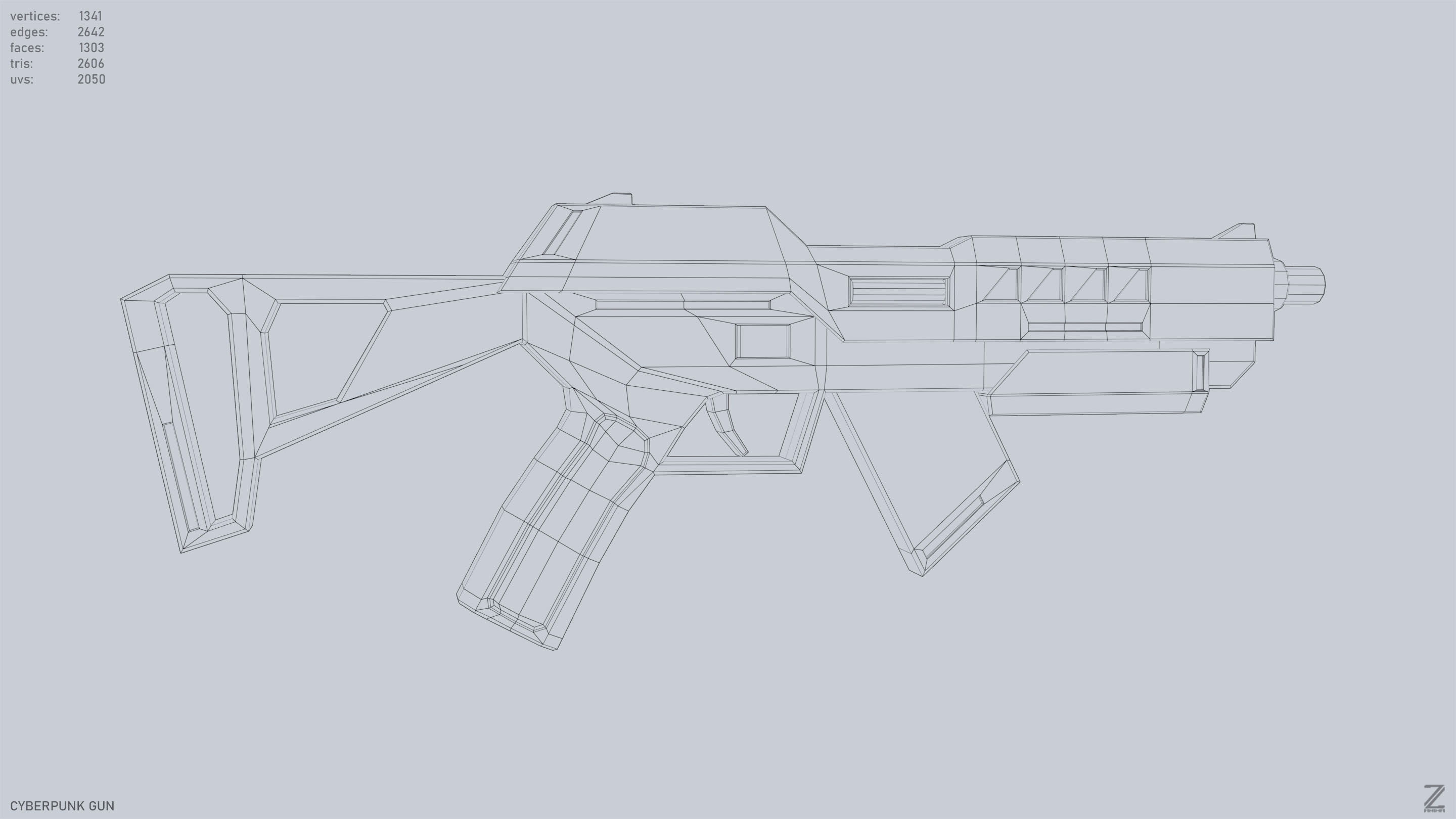 Cyberpunk gun Low-poly 3D model_12