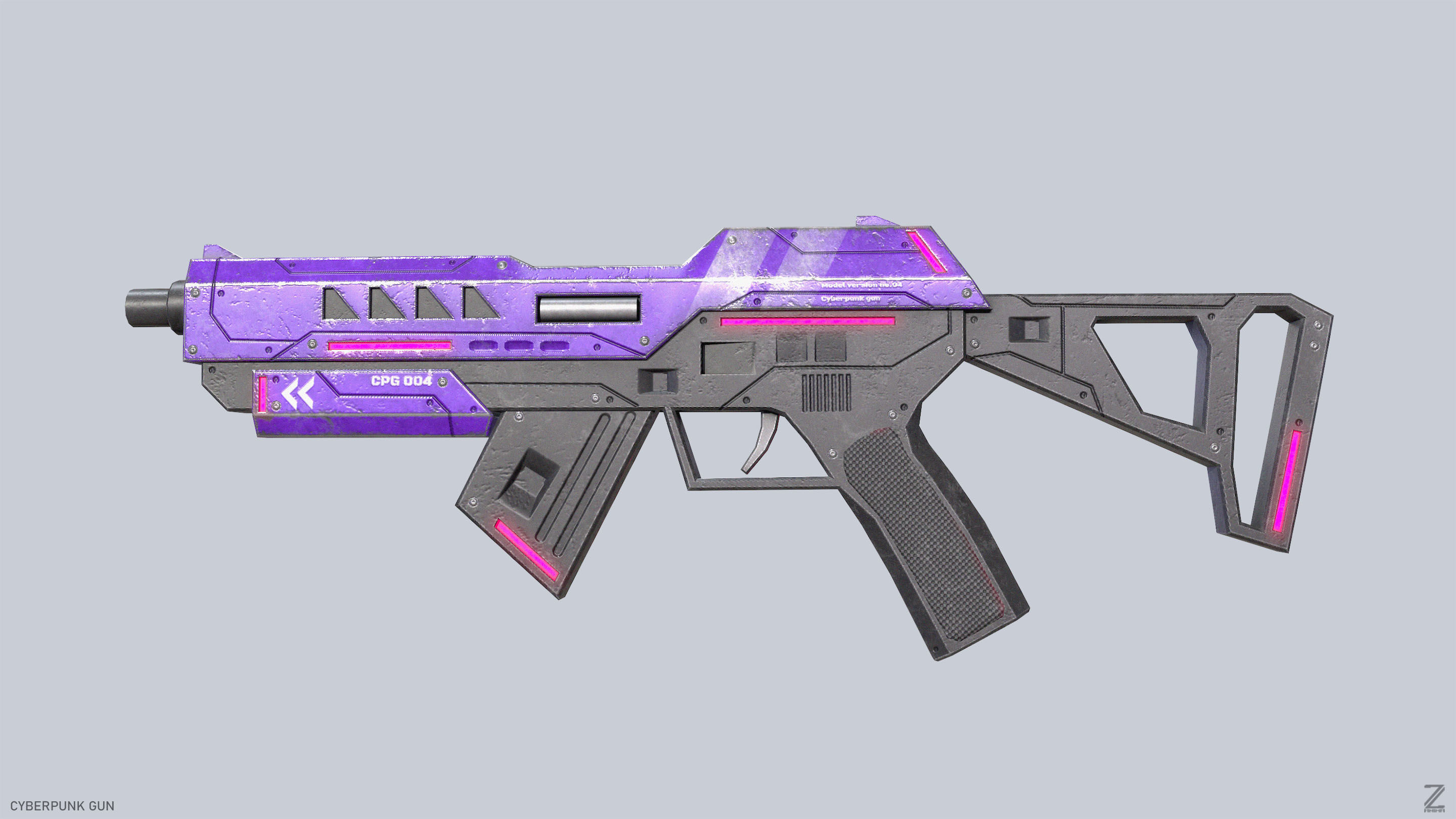 Cyberpunk gun Low-poly 3D model_4