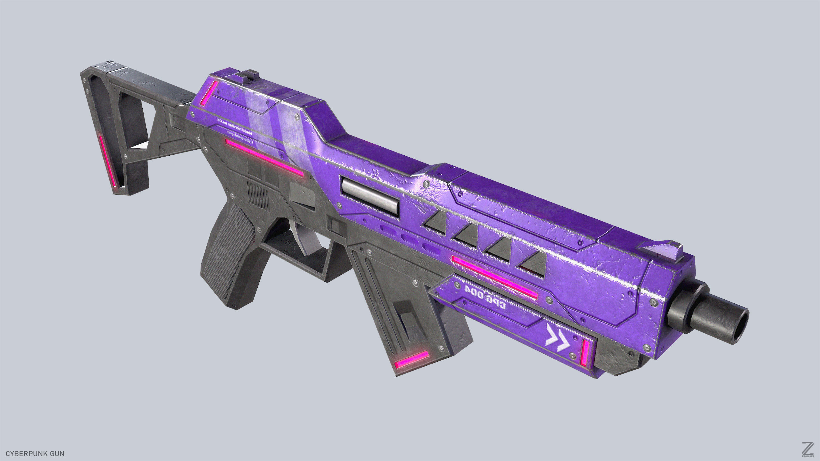 Cyberpunk gun Low-poly 3D model_8