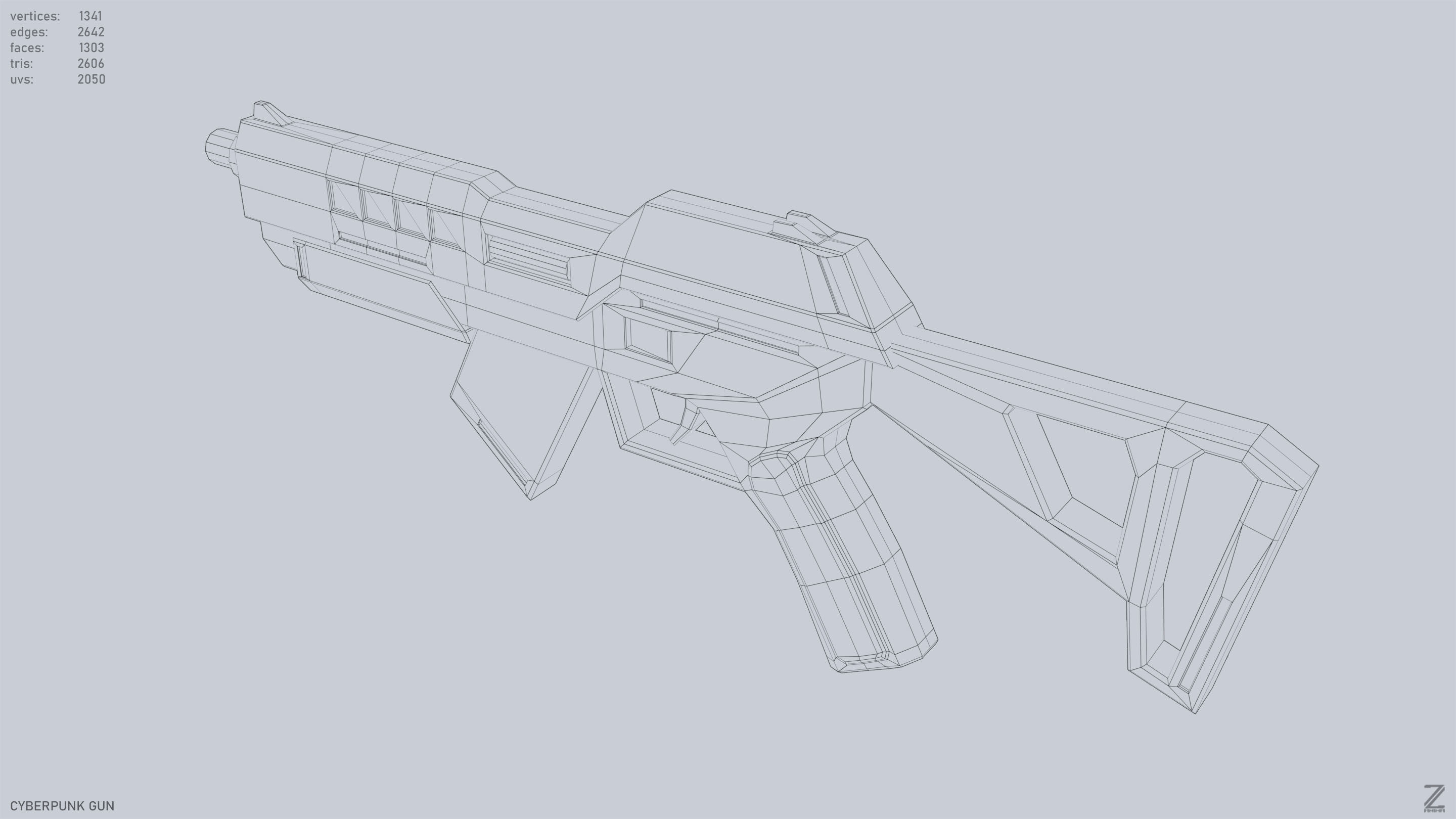 Cyberpunk gun Low-poly 3D model_11