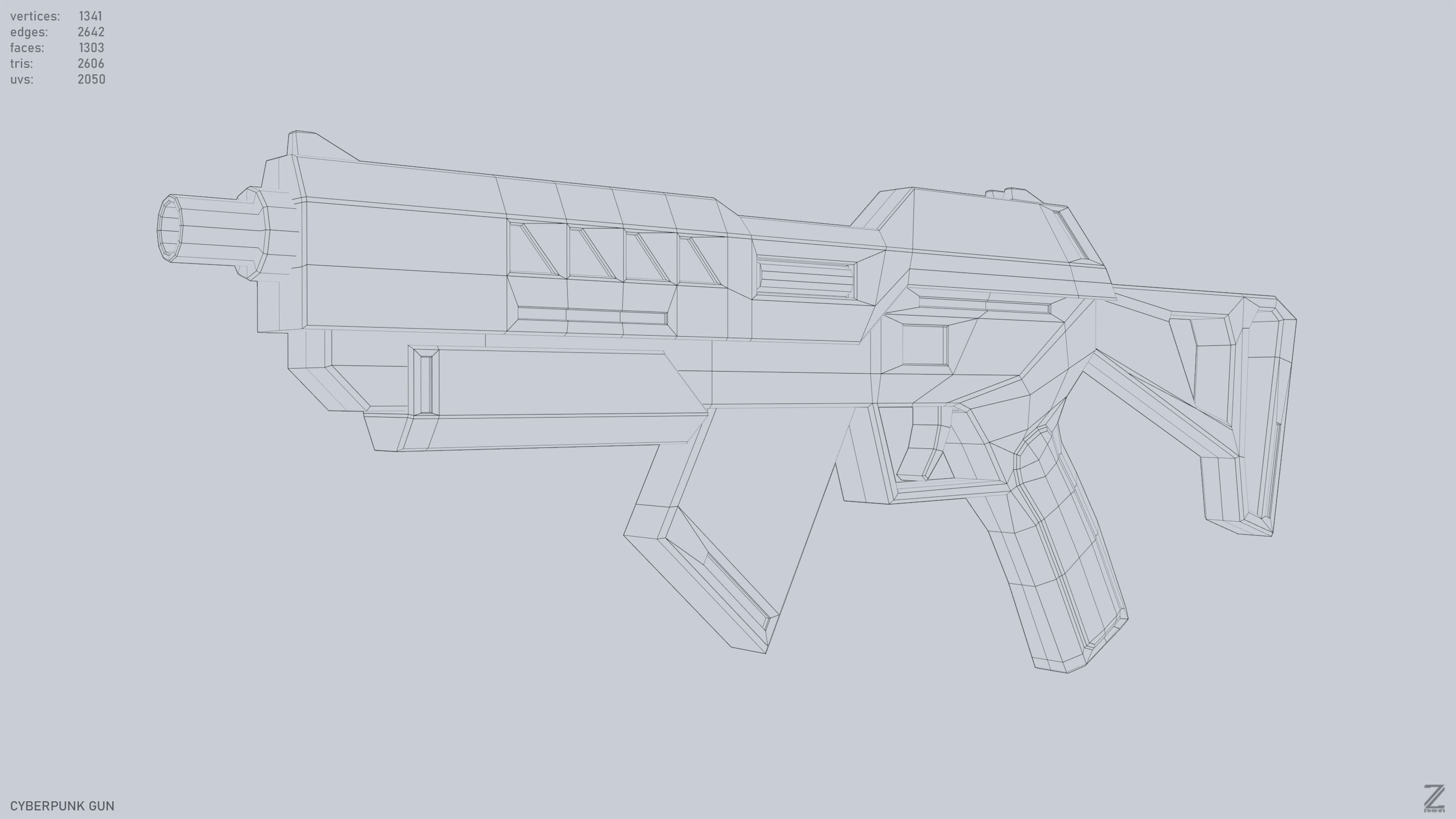 Cyberpunk gun Low-poly 3D model_9