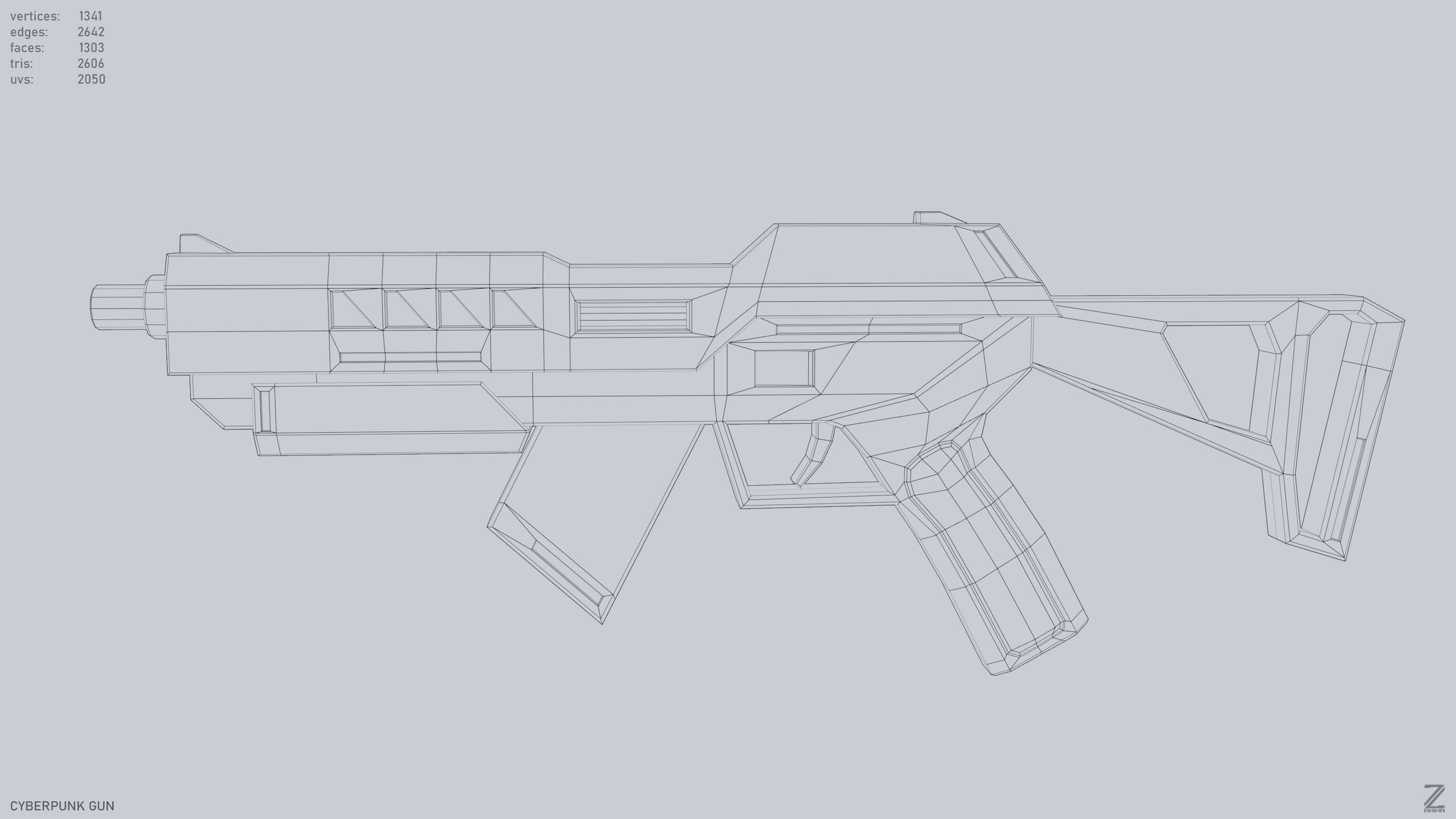 Cyberpunk gun Low-poly 3D model_10