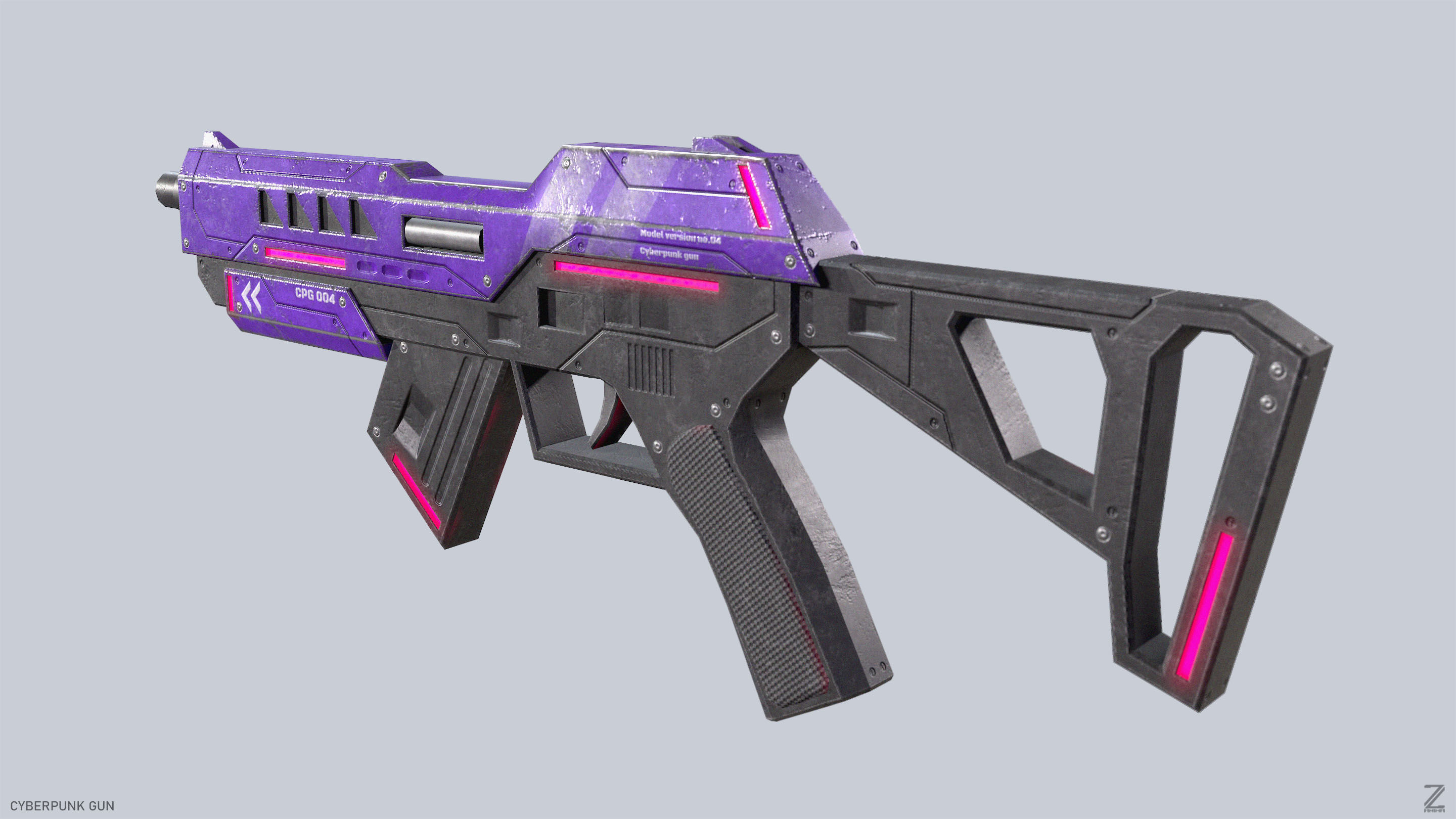 Cyberpunk gun Low-poly 3D model_6
