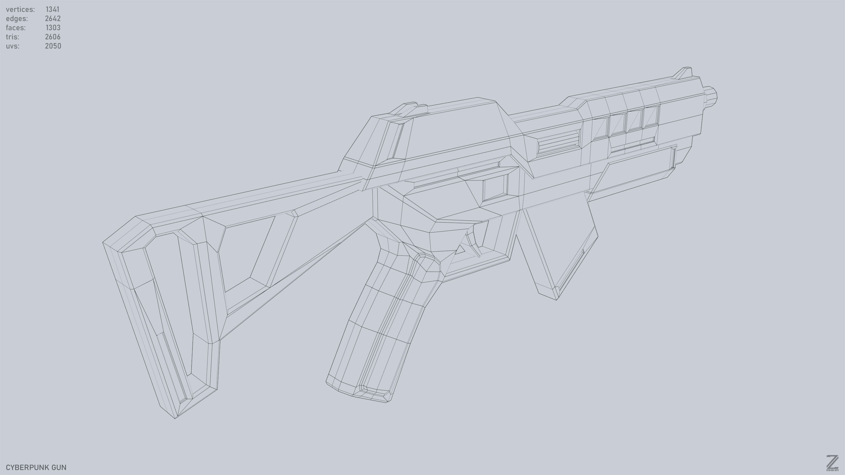 Cyberpunk gun Low-poly 3D model_13
