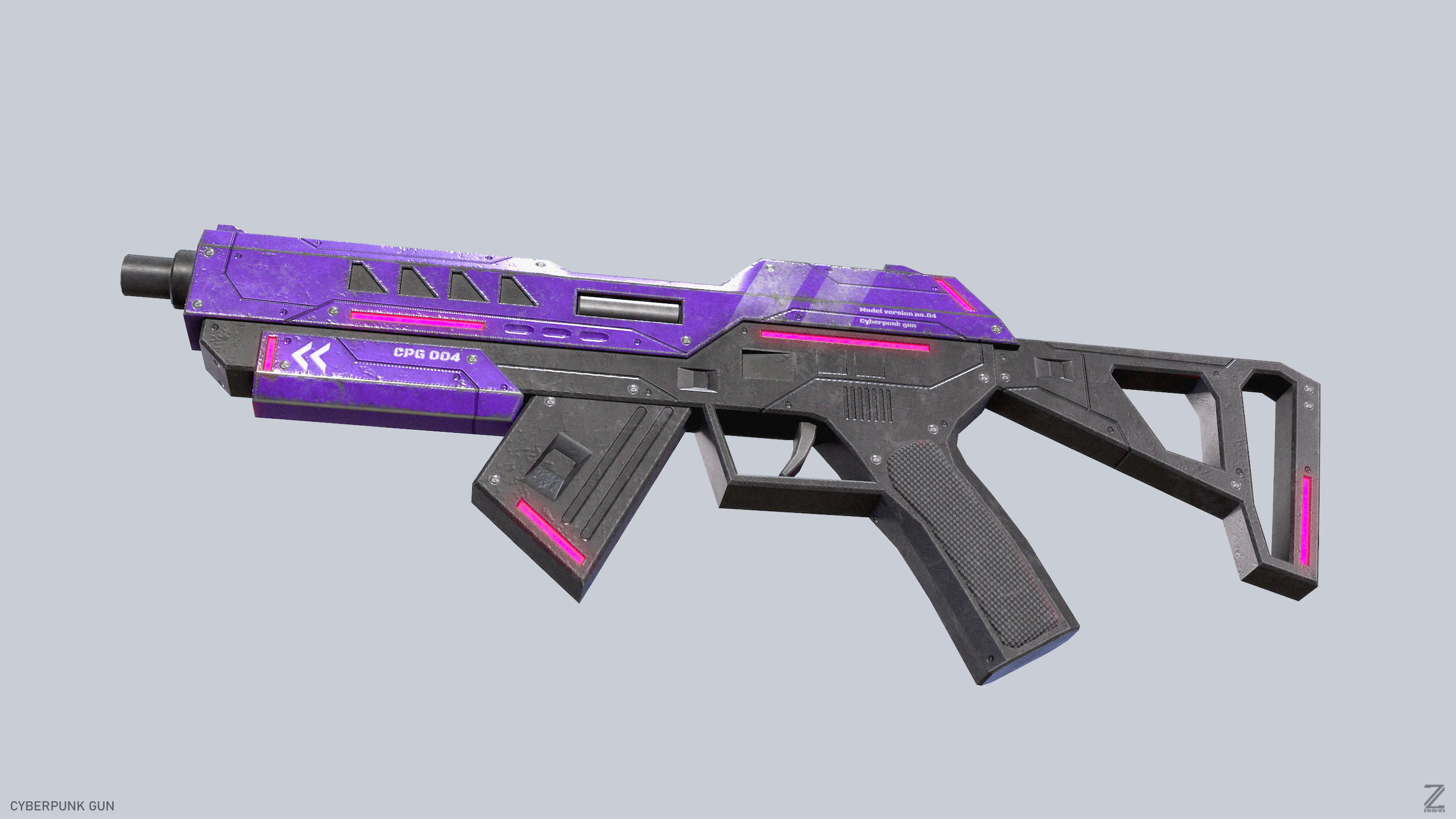 Cyberpunk gun Low-poly 3D model_7