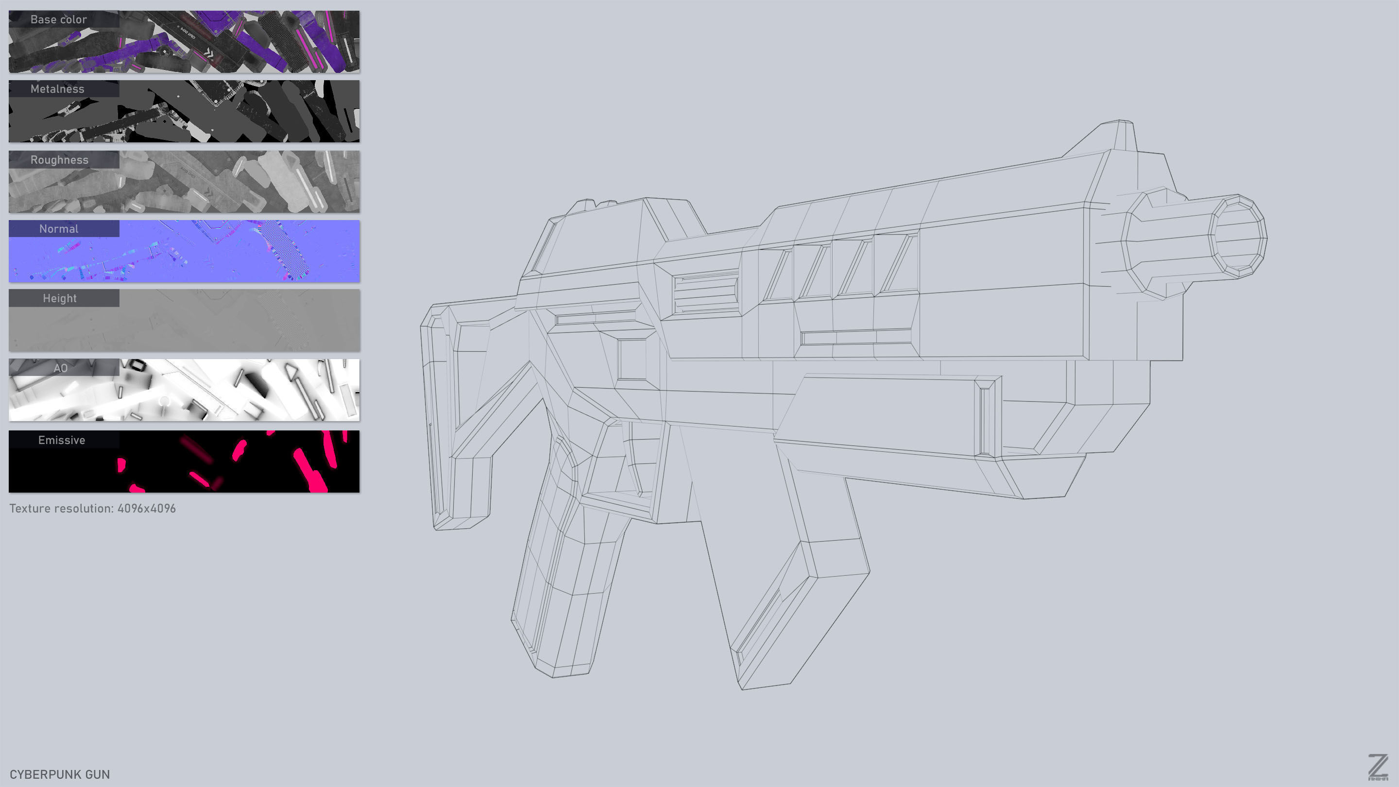 Cyberpunk gun Low-poly 3D model_3