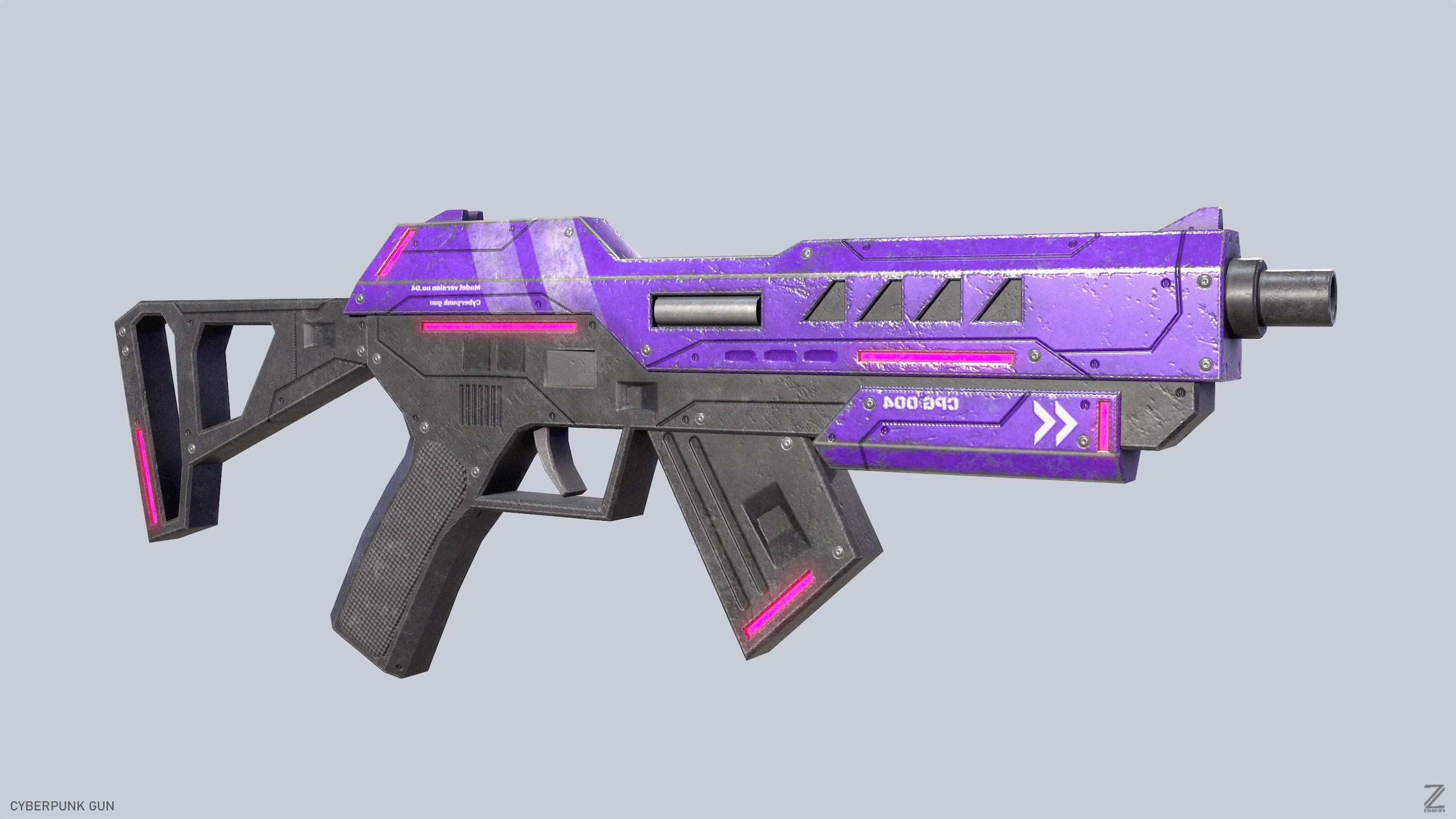 Cyberpunk gun Low-poly 3D model_5