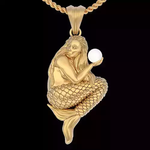 Mermaid pearl pendant  gold printable jewelry