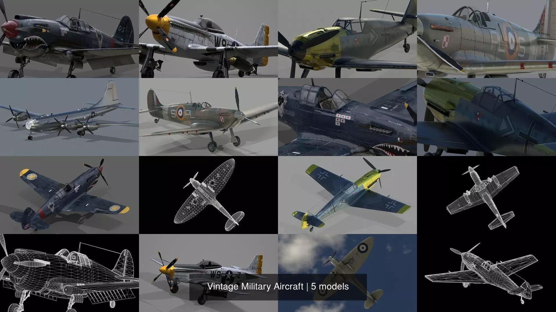 Vintage Military Aircraft 3D Model Collection