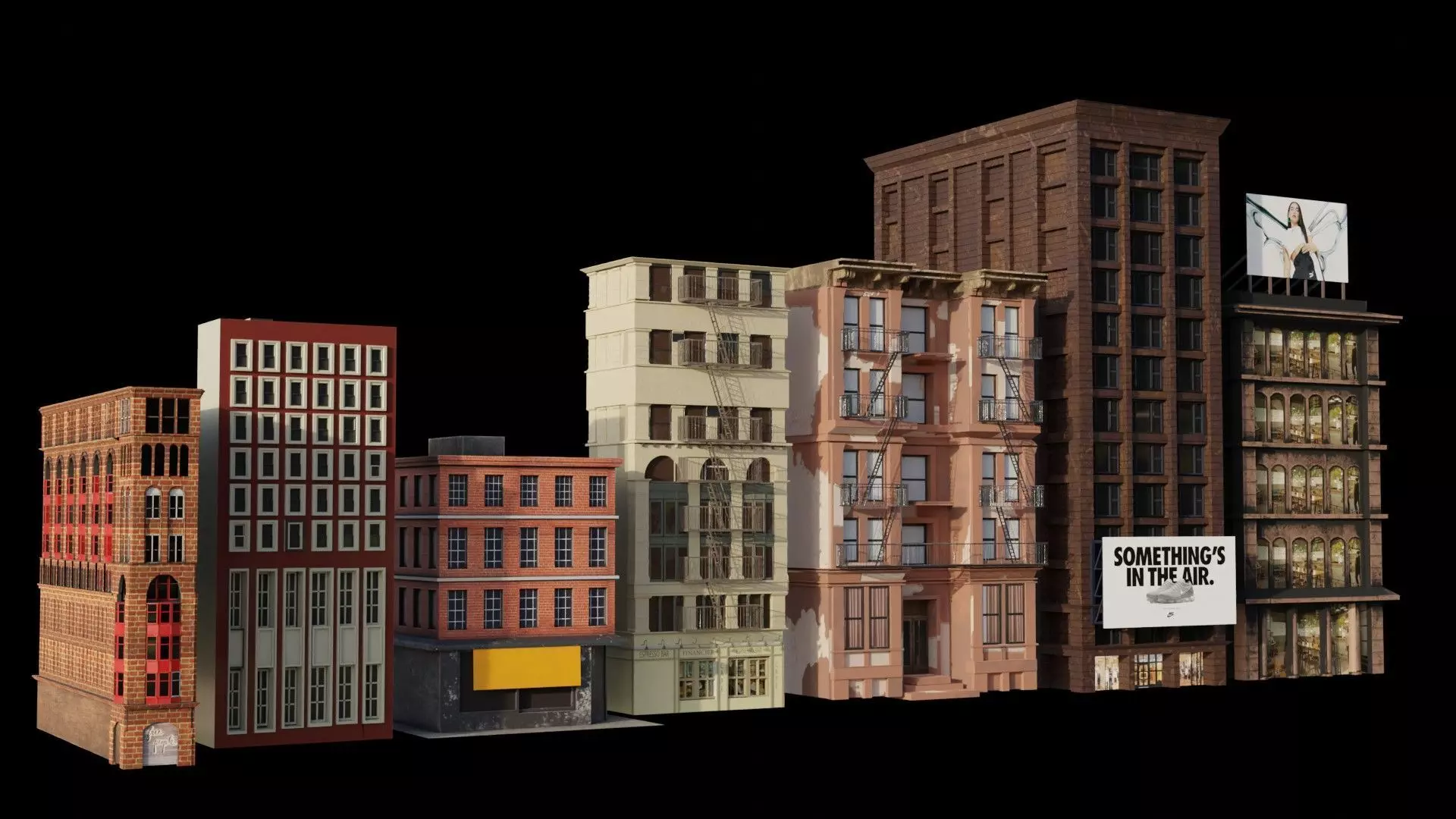City Buildings in blender Low-poly 3D model_0