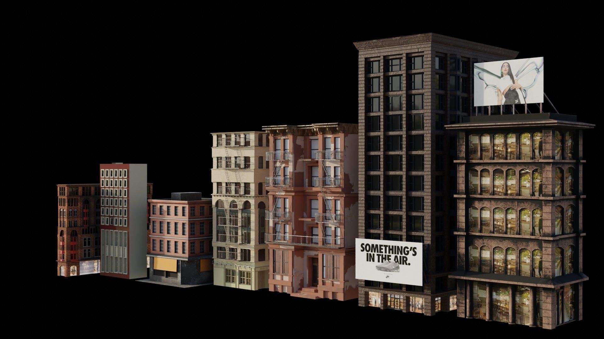 City Buildings in blender Low-poly 3D model_1