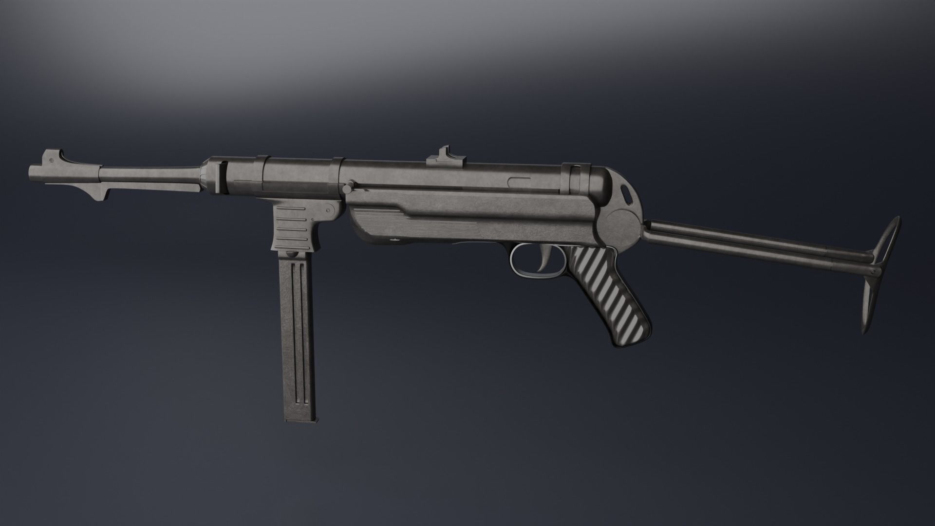 MP 40 submachine gun Low-poly 3D model_1