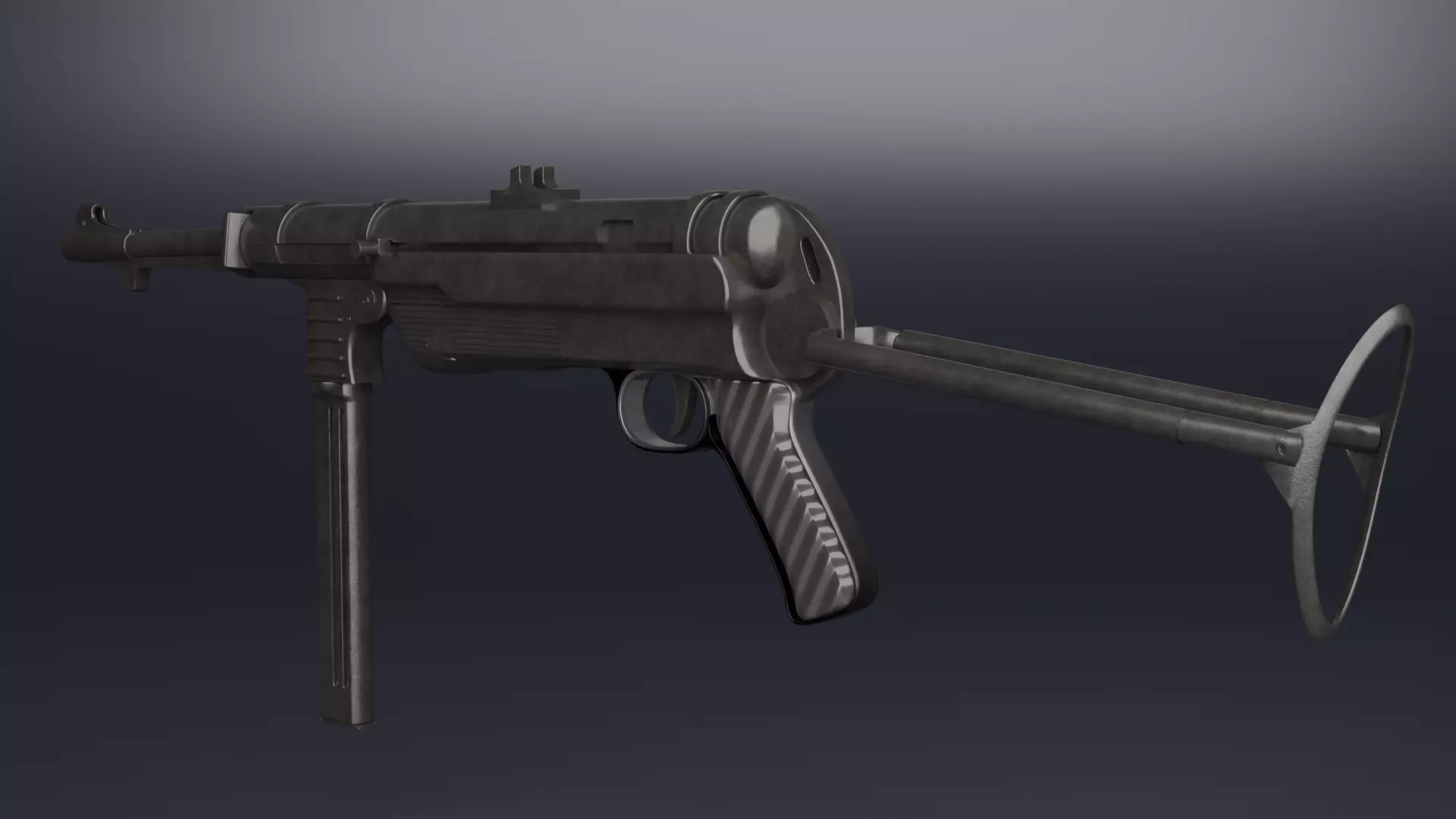 MP 40 submachine gun Low-poly 3D model_0
