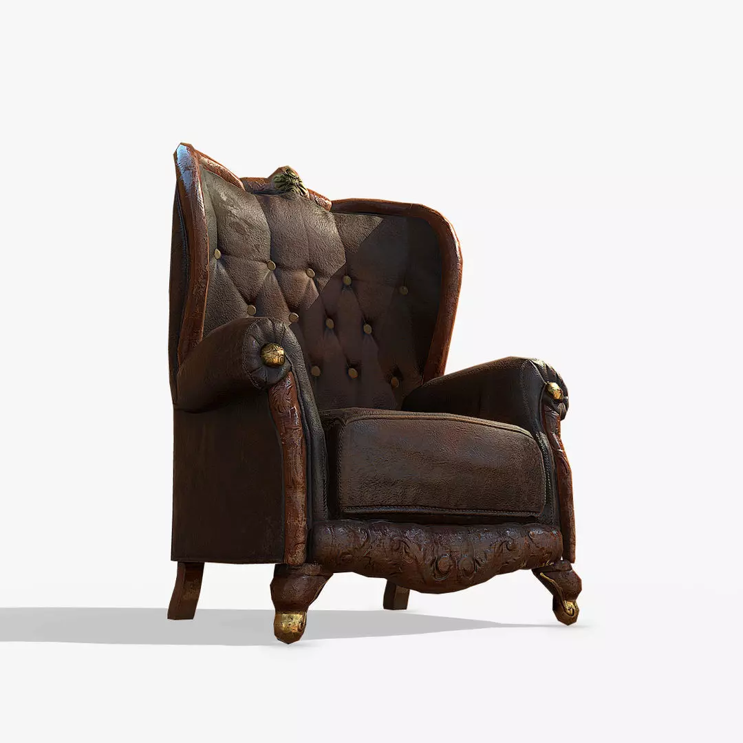Antique Armchair Low-poly 3D model_0