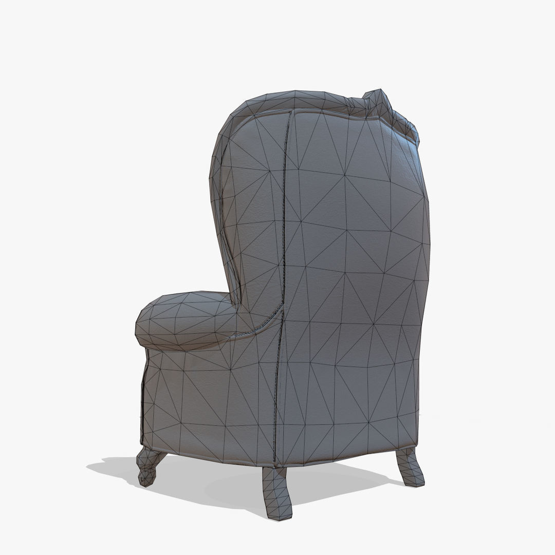 Antique Armchair Low-poly 3D model_9