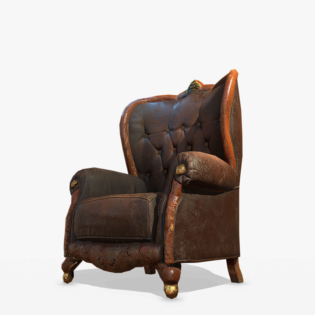 Antique Armchair Low-poly 3D model_7