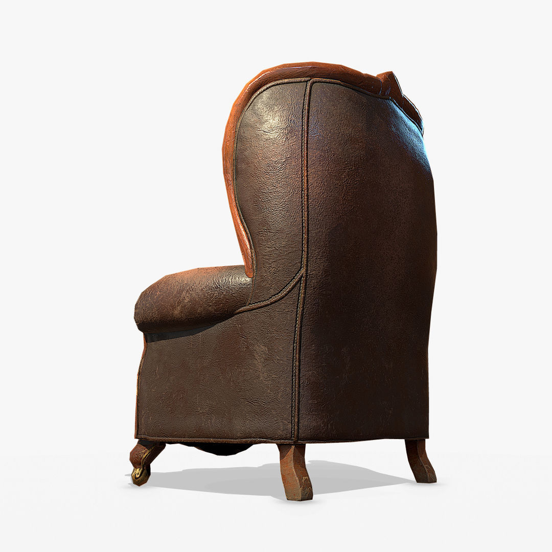 Antique Armchair Low-poly 3D model_6