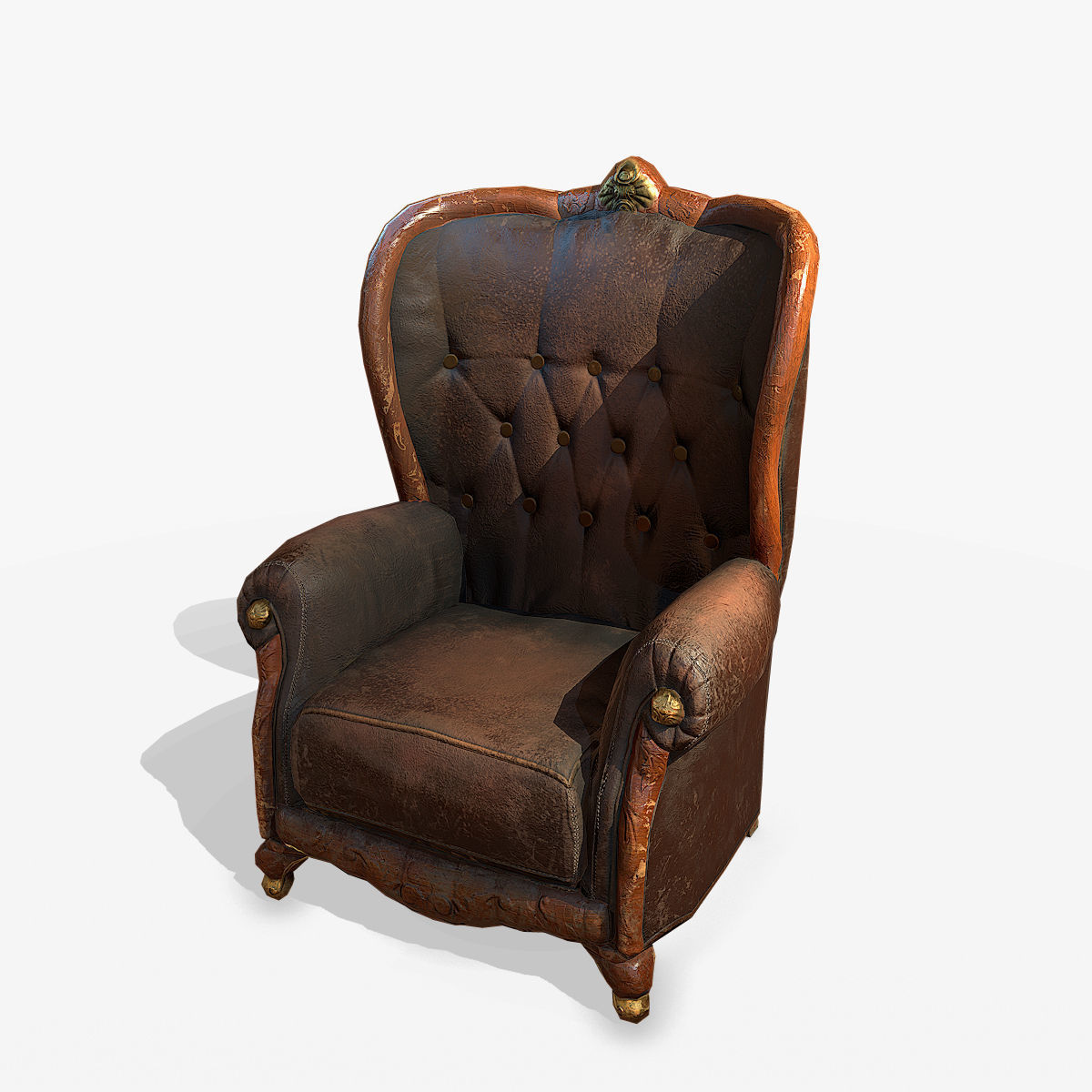 Antique Armchair Low-poly 3D model_2