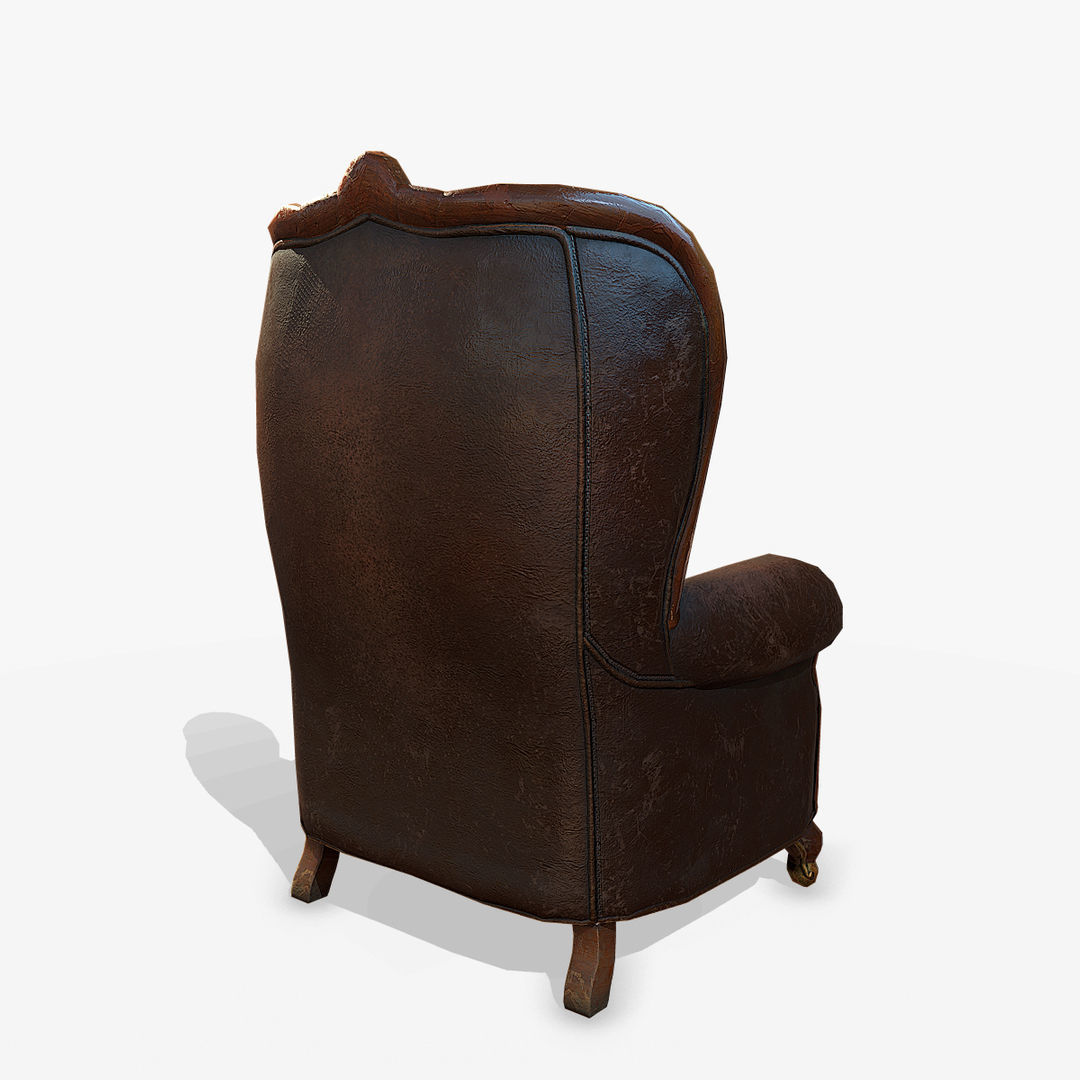 Antique Armchair Low-poly 3D model_5