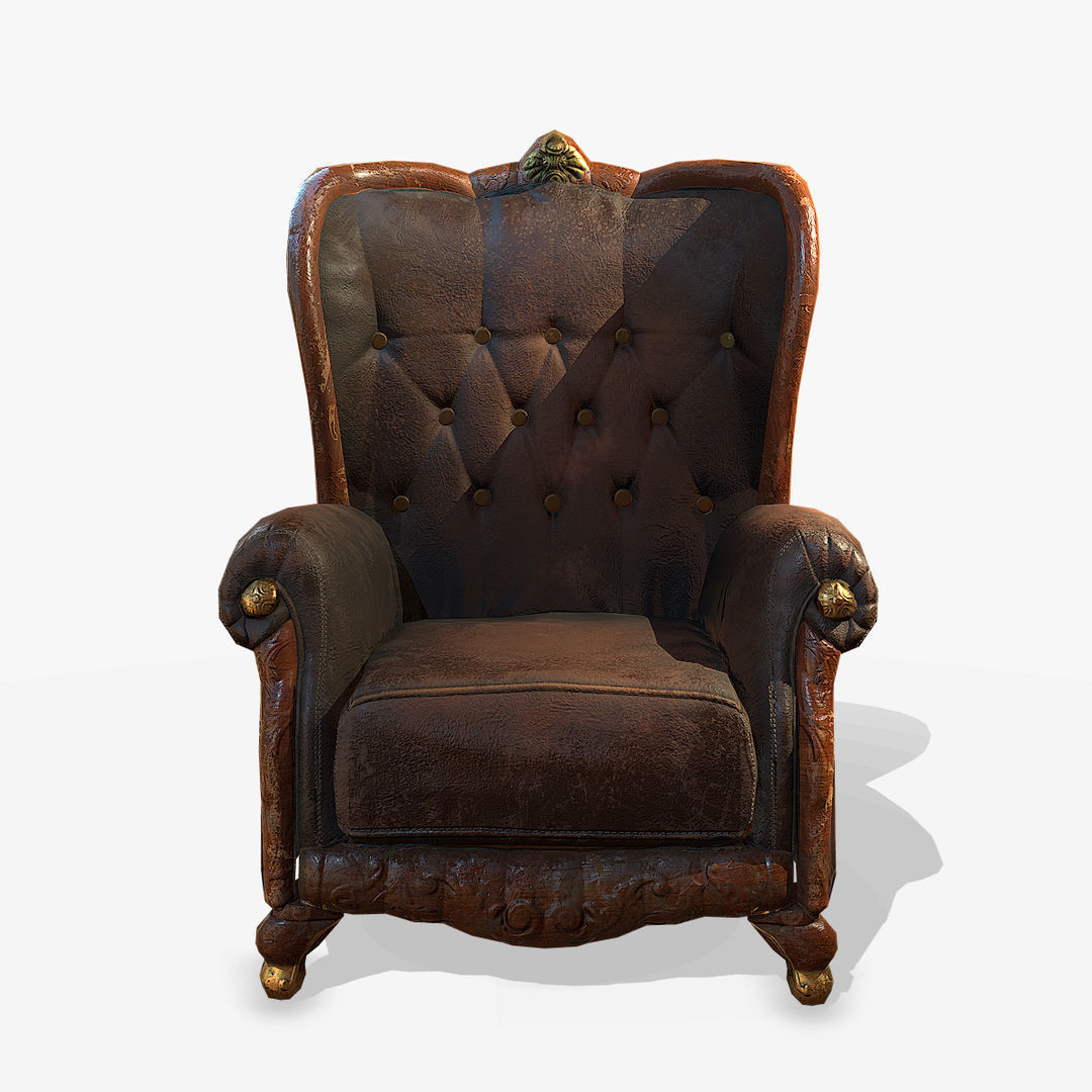 Antique Armchair Low-poly 3D model_4