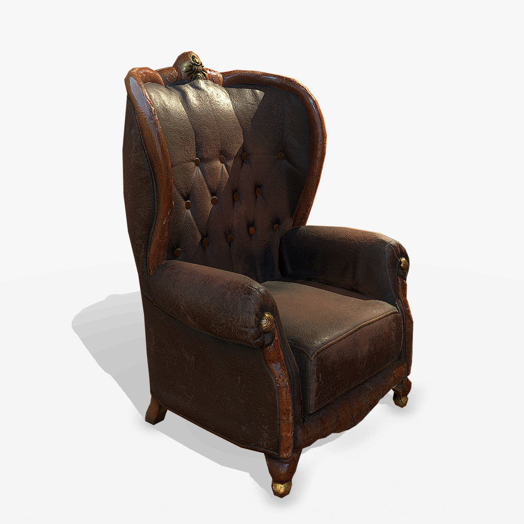 Antique Armchair Low-poly 3D model_1