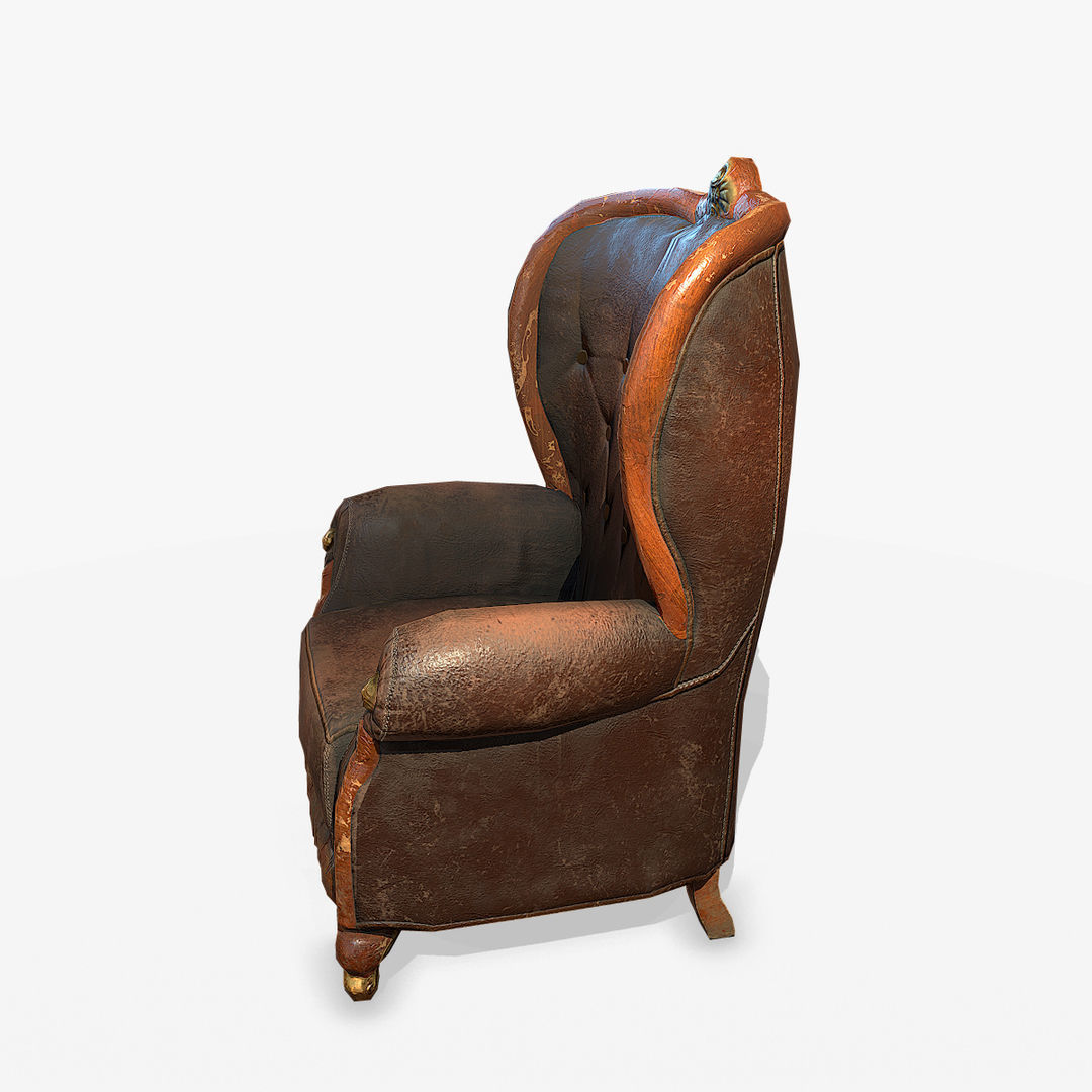 Antique Armchair Low-poly 3D model_3