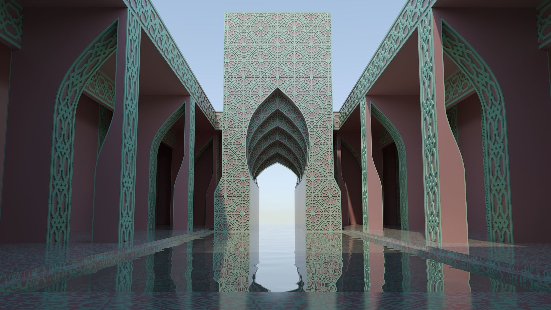 Moroccan-style infinity pool palace 3D model_8
