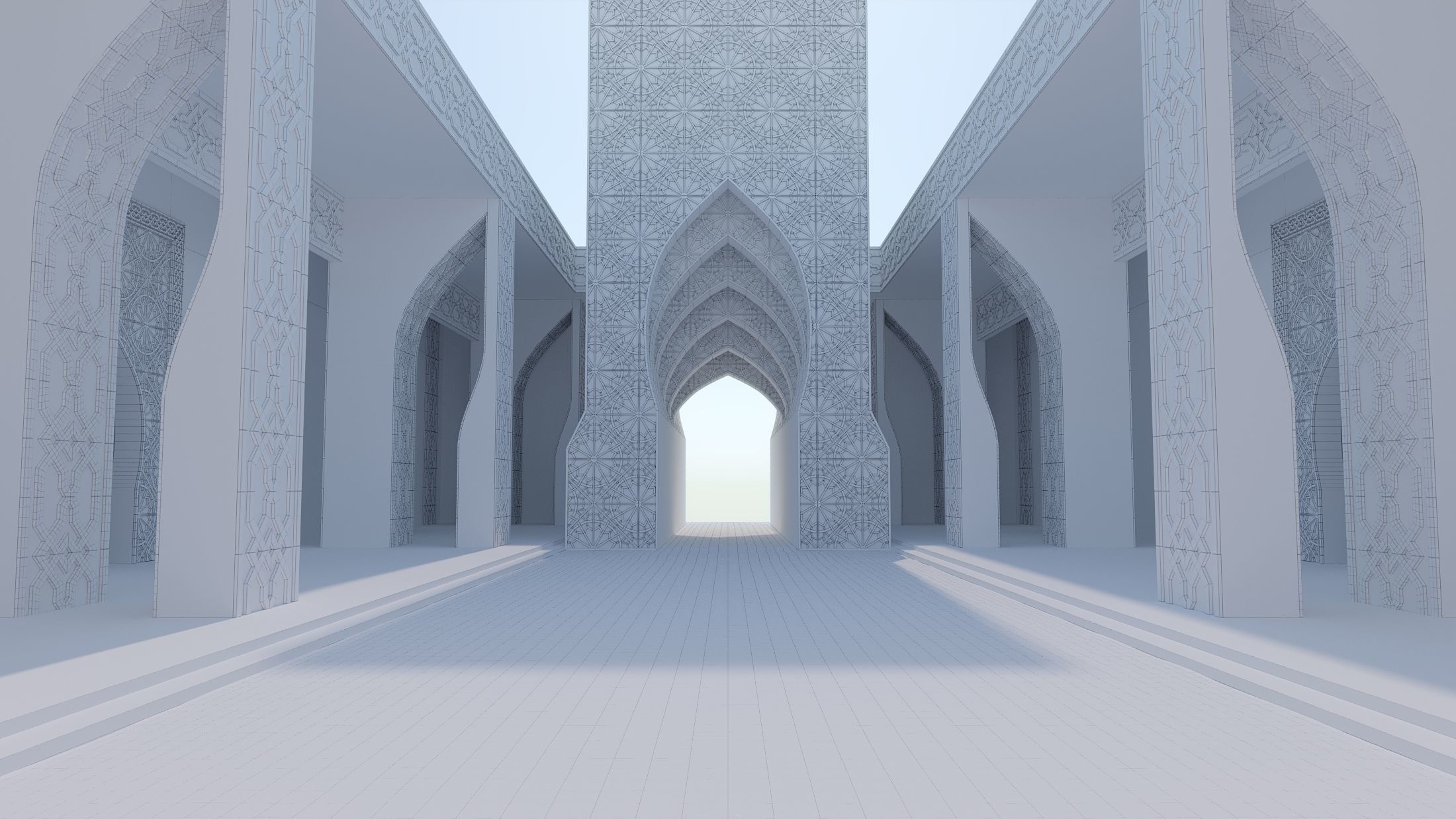 Moroccan-style infinity pool palace 3D model_17