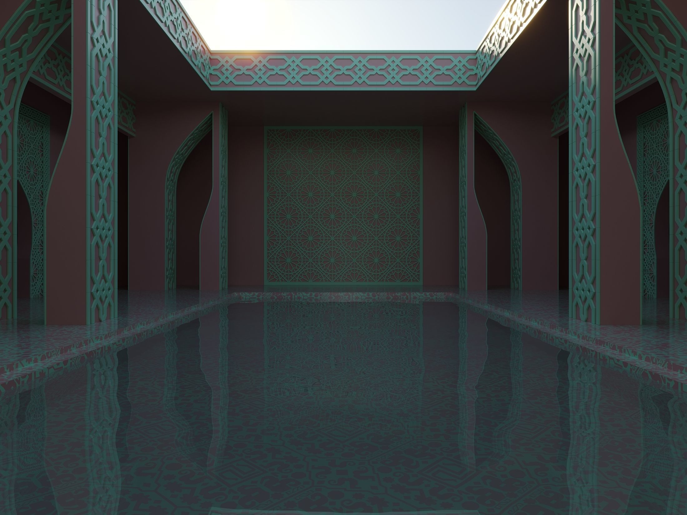Moroccan-style infinity pool palace 3D model_3