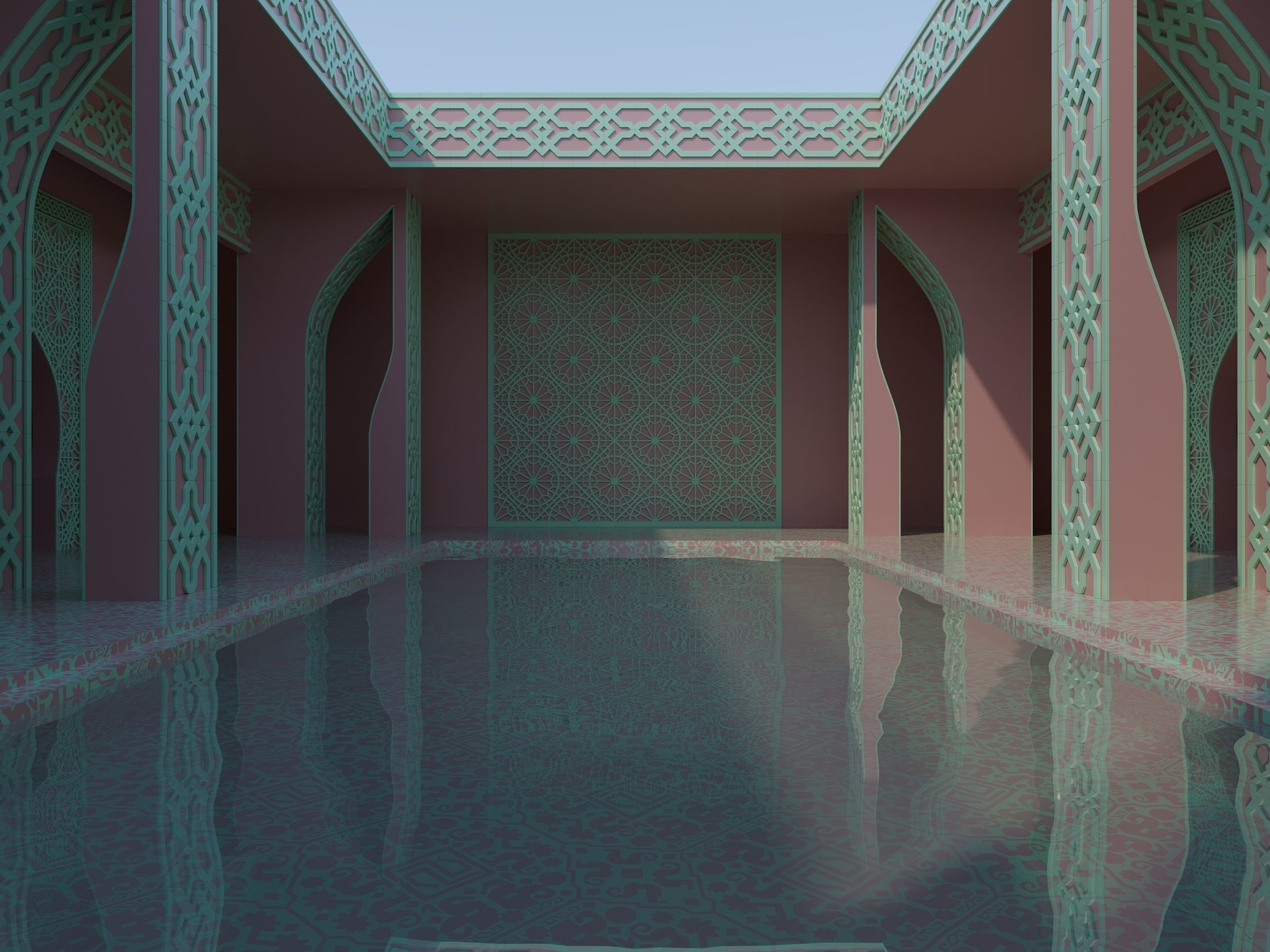 Moroccan-style infinity pool palace 3D model_4