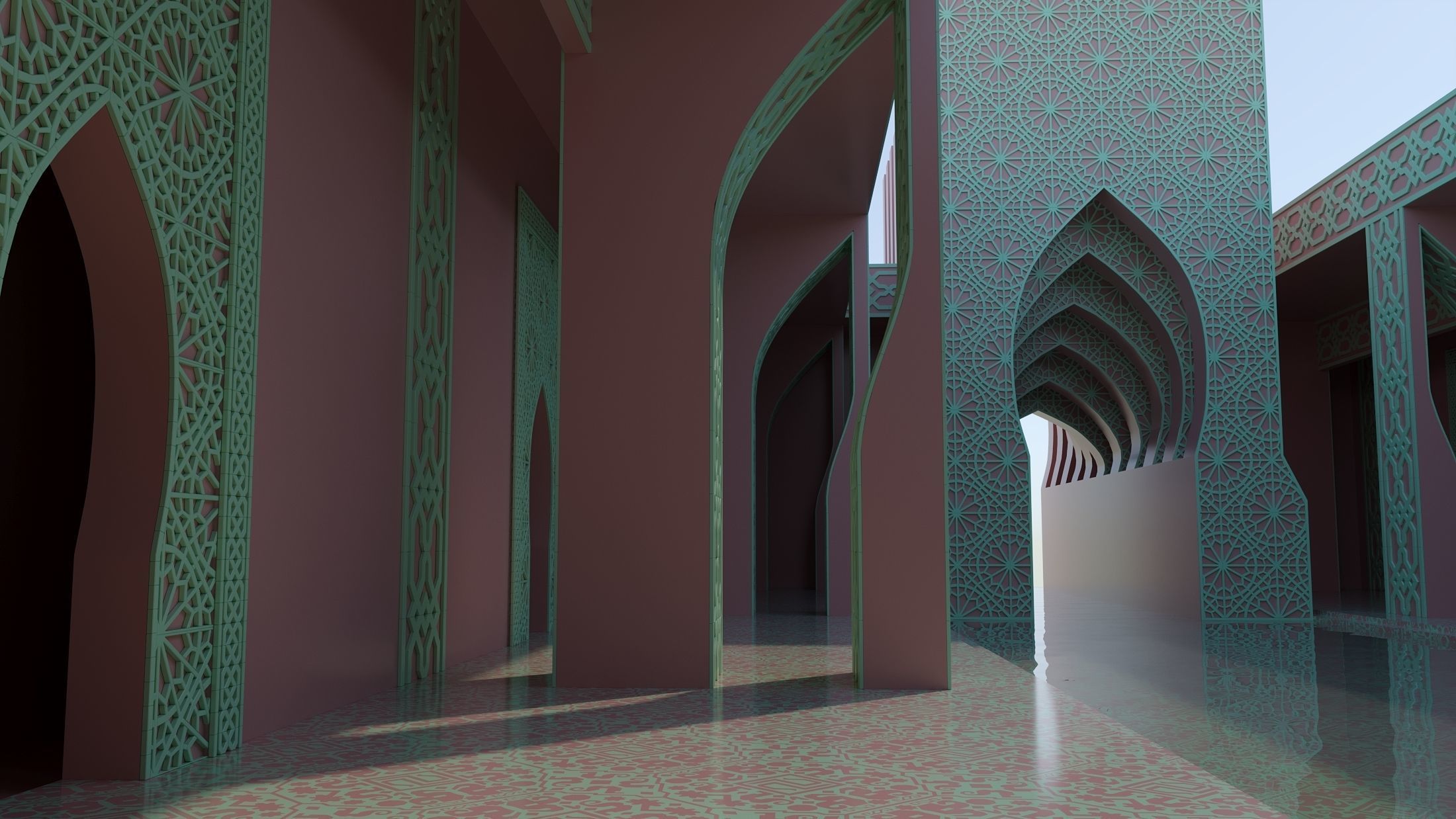 Moroccan-style infinity pool palace 3D model_7